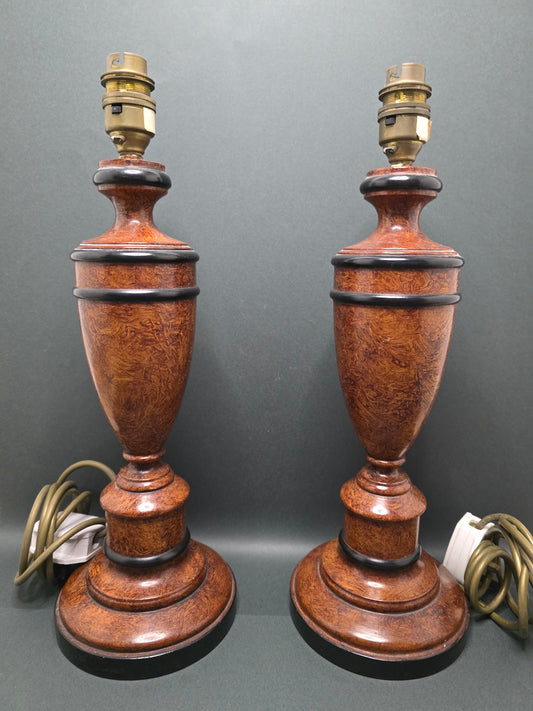 Mega Elegant Edwardian Wooden Lamp Bases - Pair circa 1910