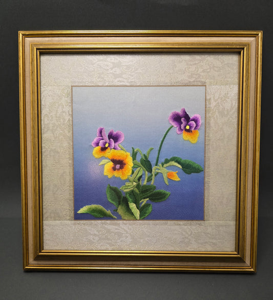 Embroidered Silk Flowers in Frame - Malta 1960s