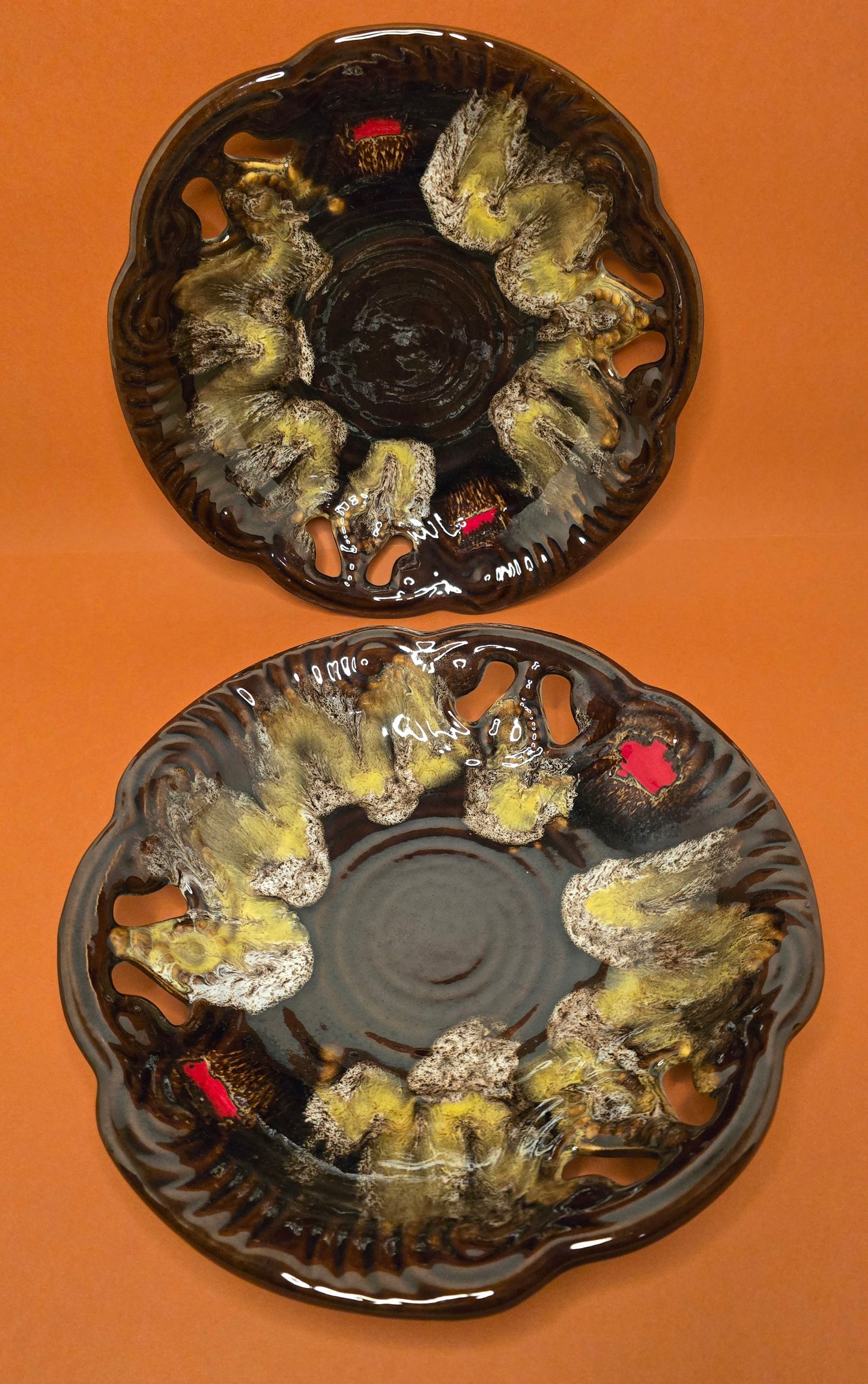 French Vallauris Lava Look Ceramic Bowl - Multi-Functional Wall or Fruit Bowl 1930s-40s