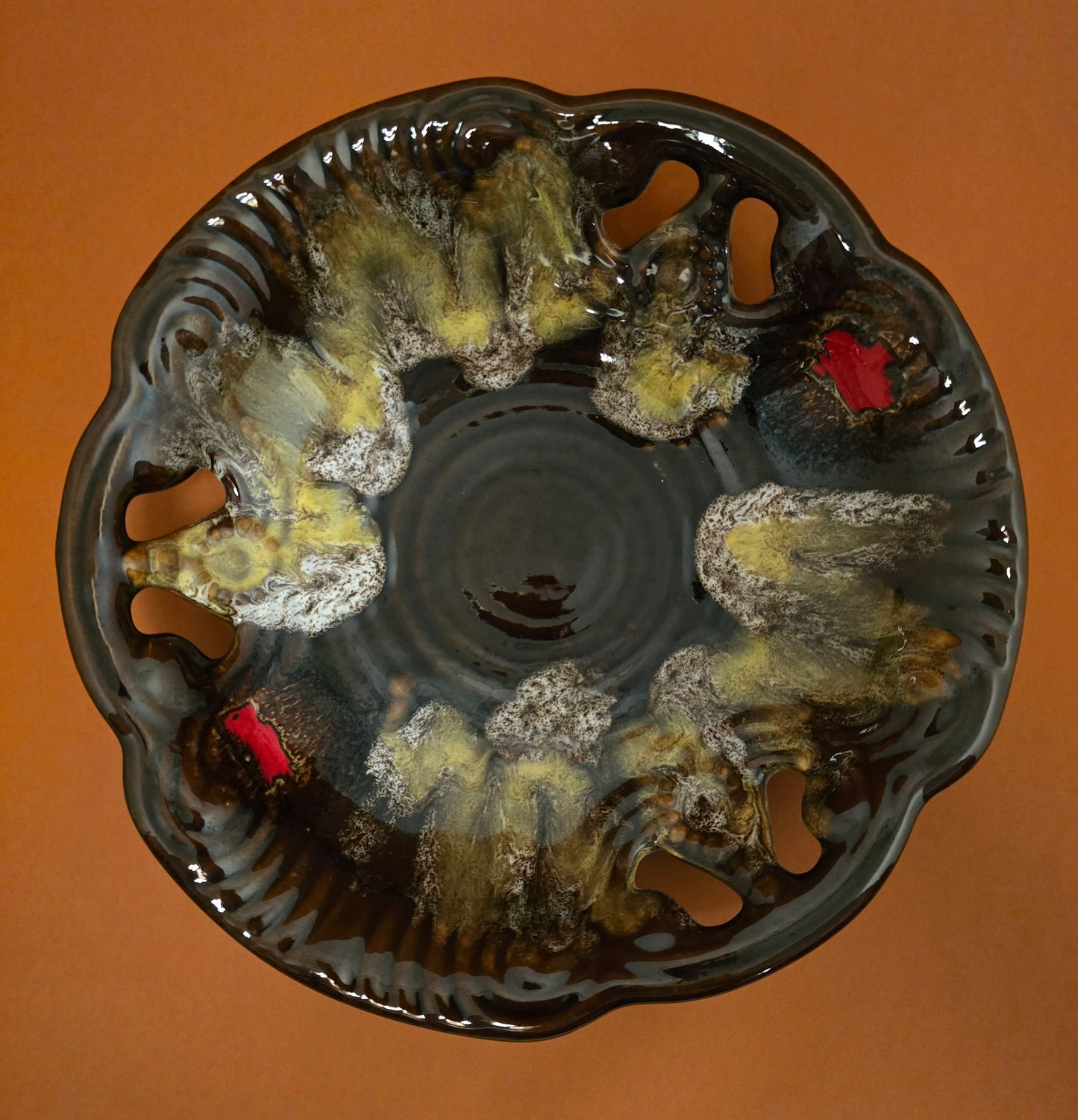 French Vallauris Lava Look Ceramic Bowl - Multi-Functional Wall or Fruit Bowl 1930s-40s