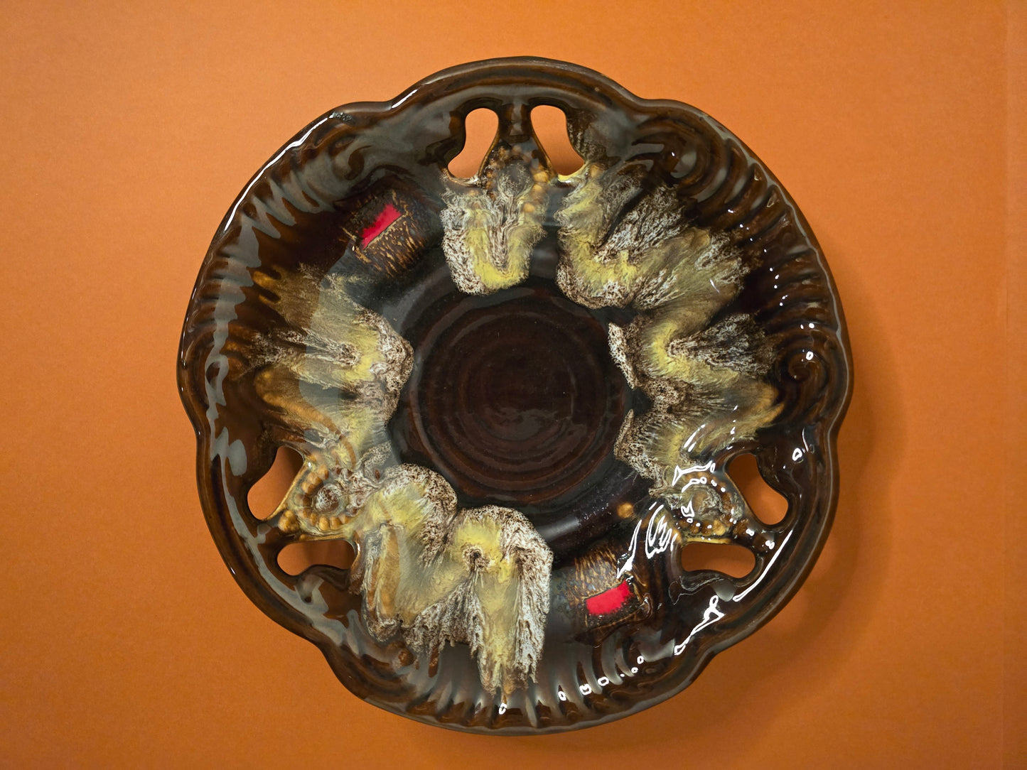 French Vallauris Lava Look Ceramic Bowl - Multi-Functional Wall or Fruit Bowl 1930s-40s