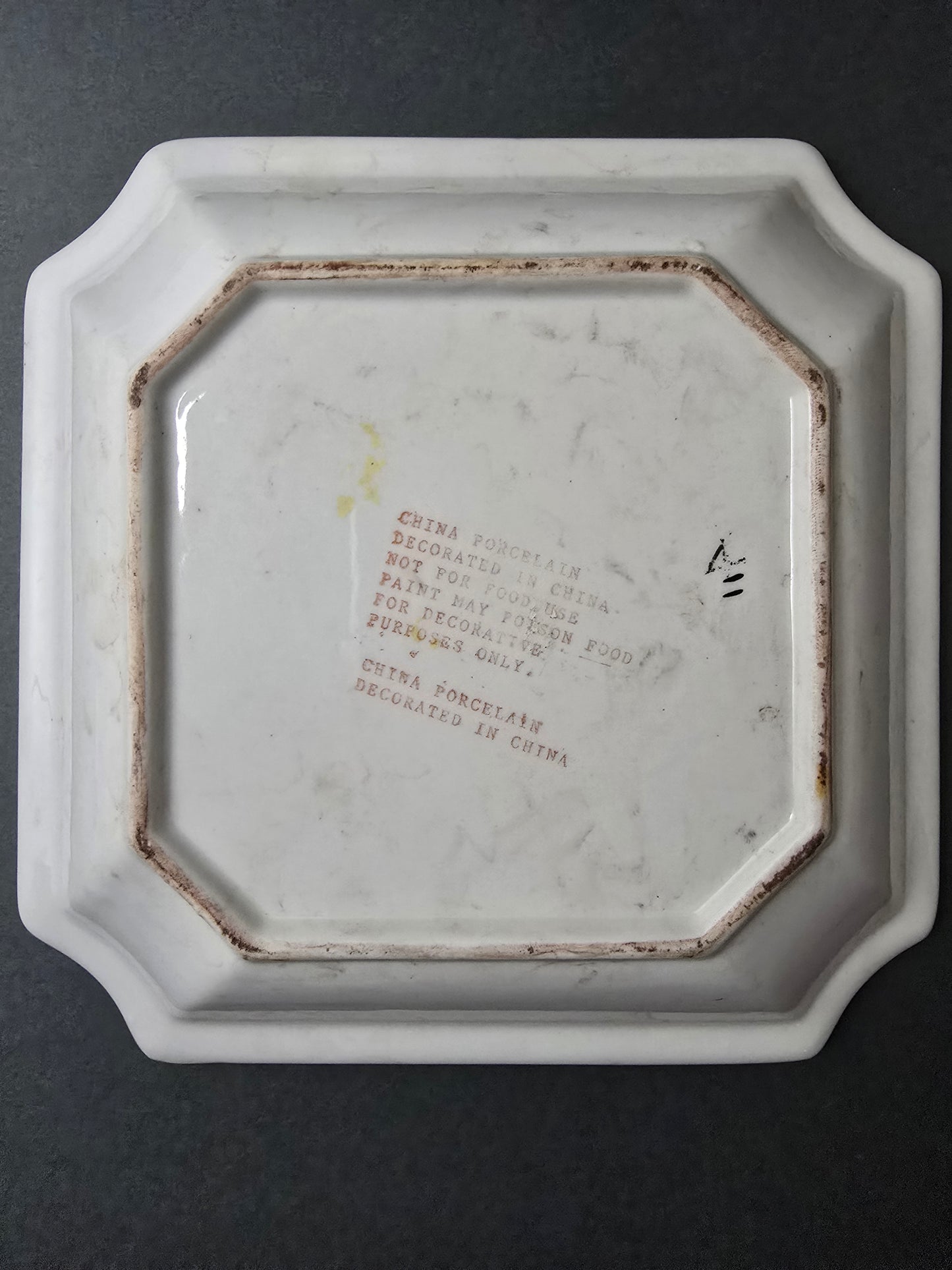 Square porcelain dish with hand-painted relief flowers 1940s China