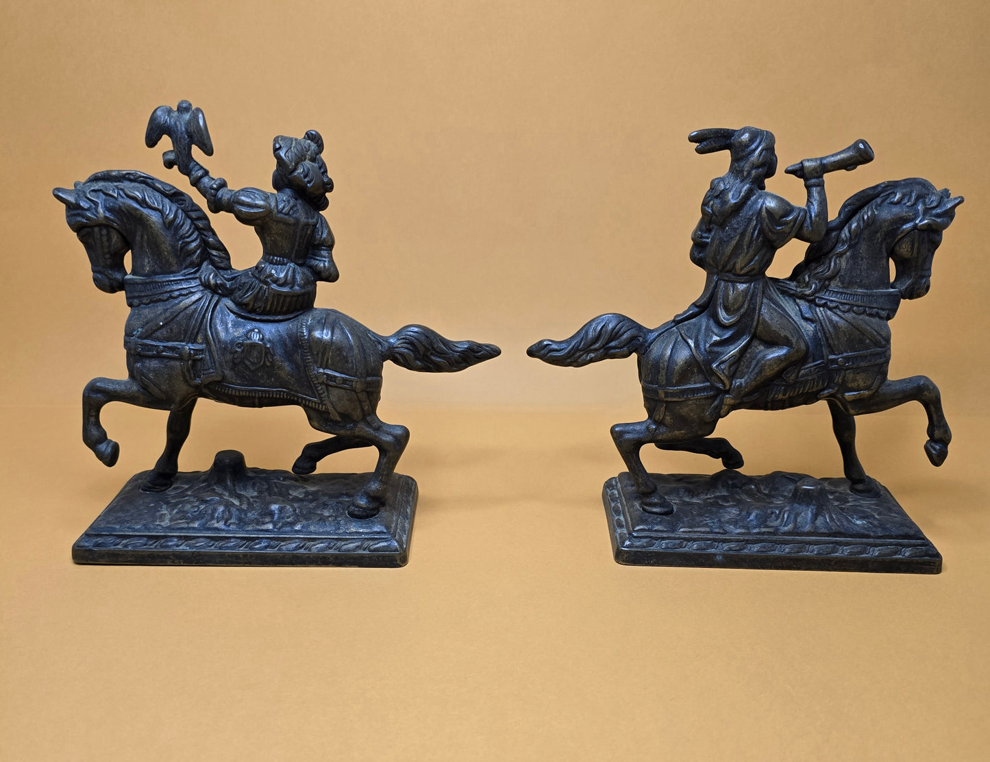 Set of 2 bronze horses with Jacoba van Beieren bookends