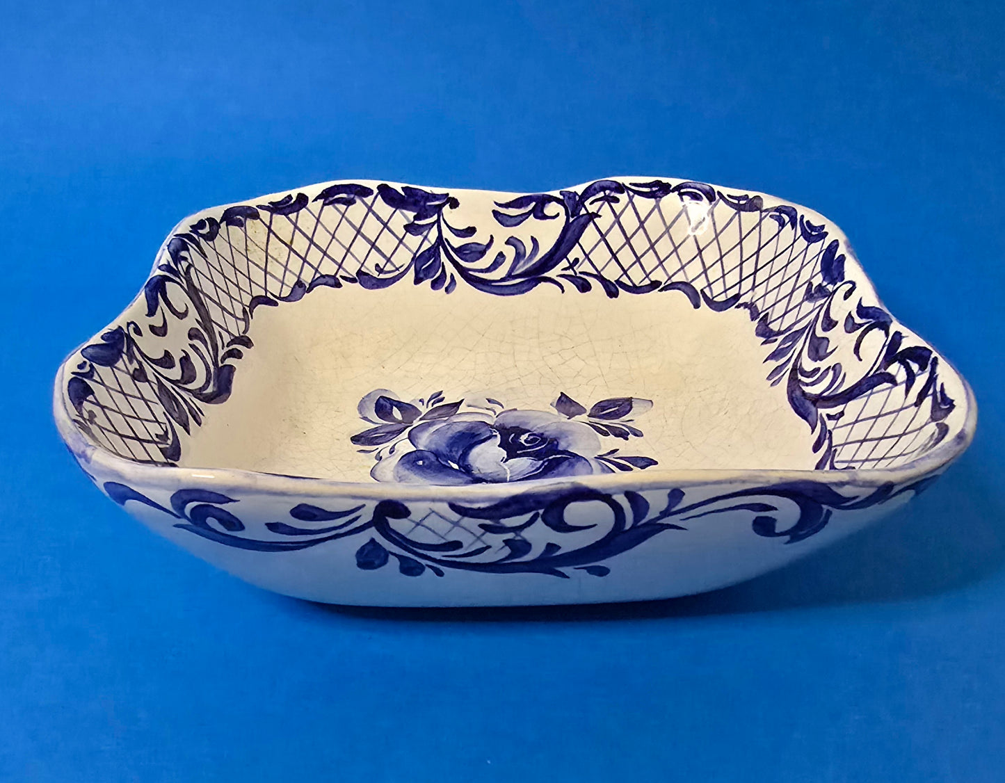 Square hand-painted porcelain dish 1920s Russia