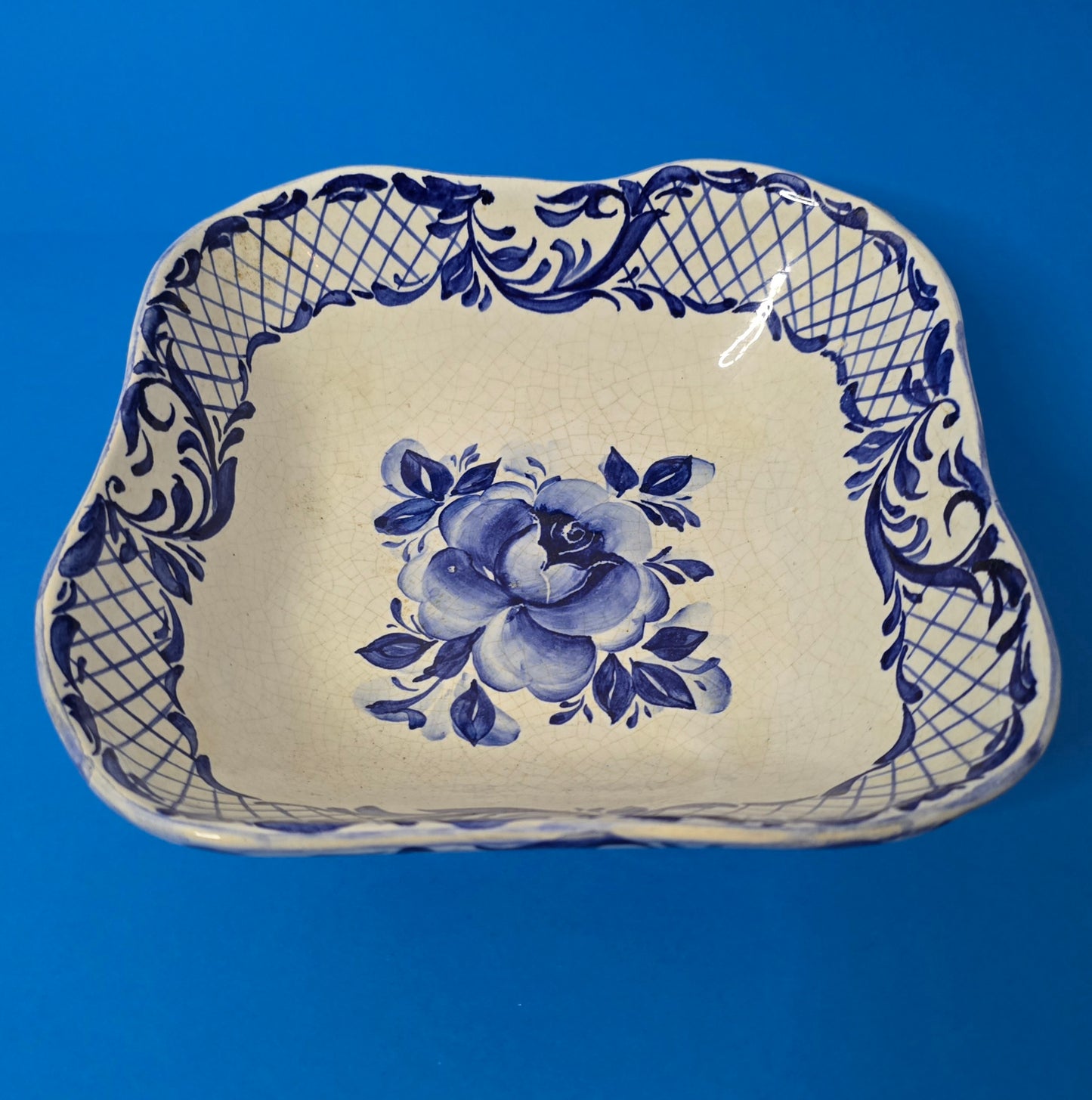 Square hand-painted porcelain dish 1920s Russia