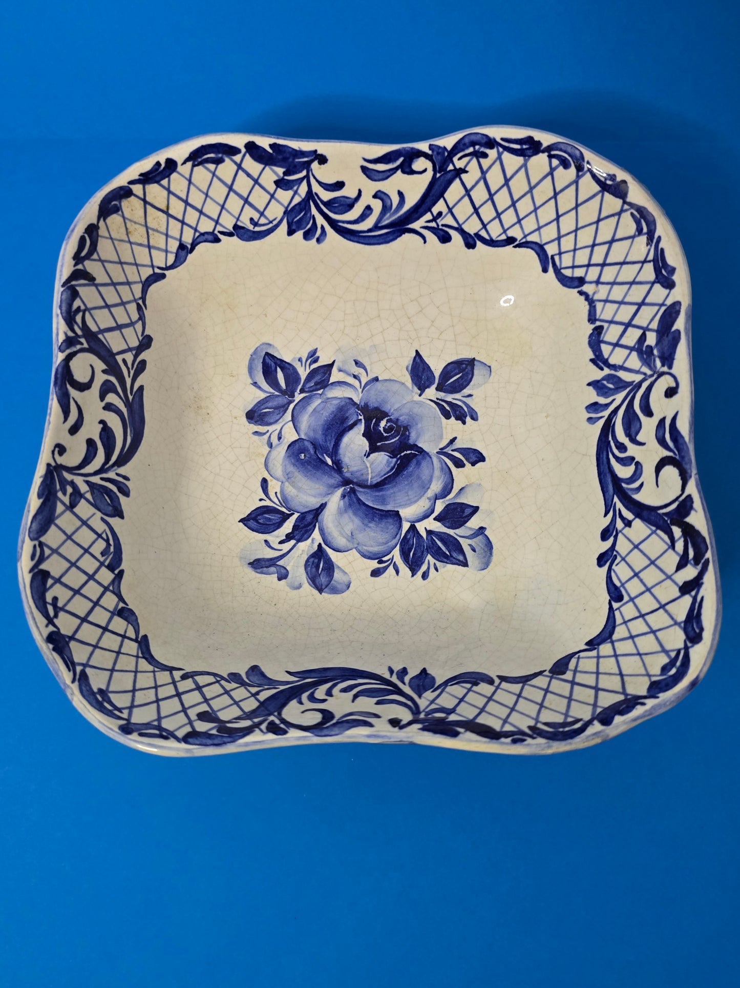 Square hand-painted porcelain dish 1920s Russia