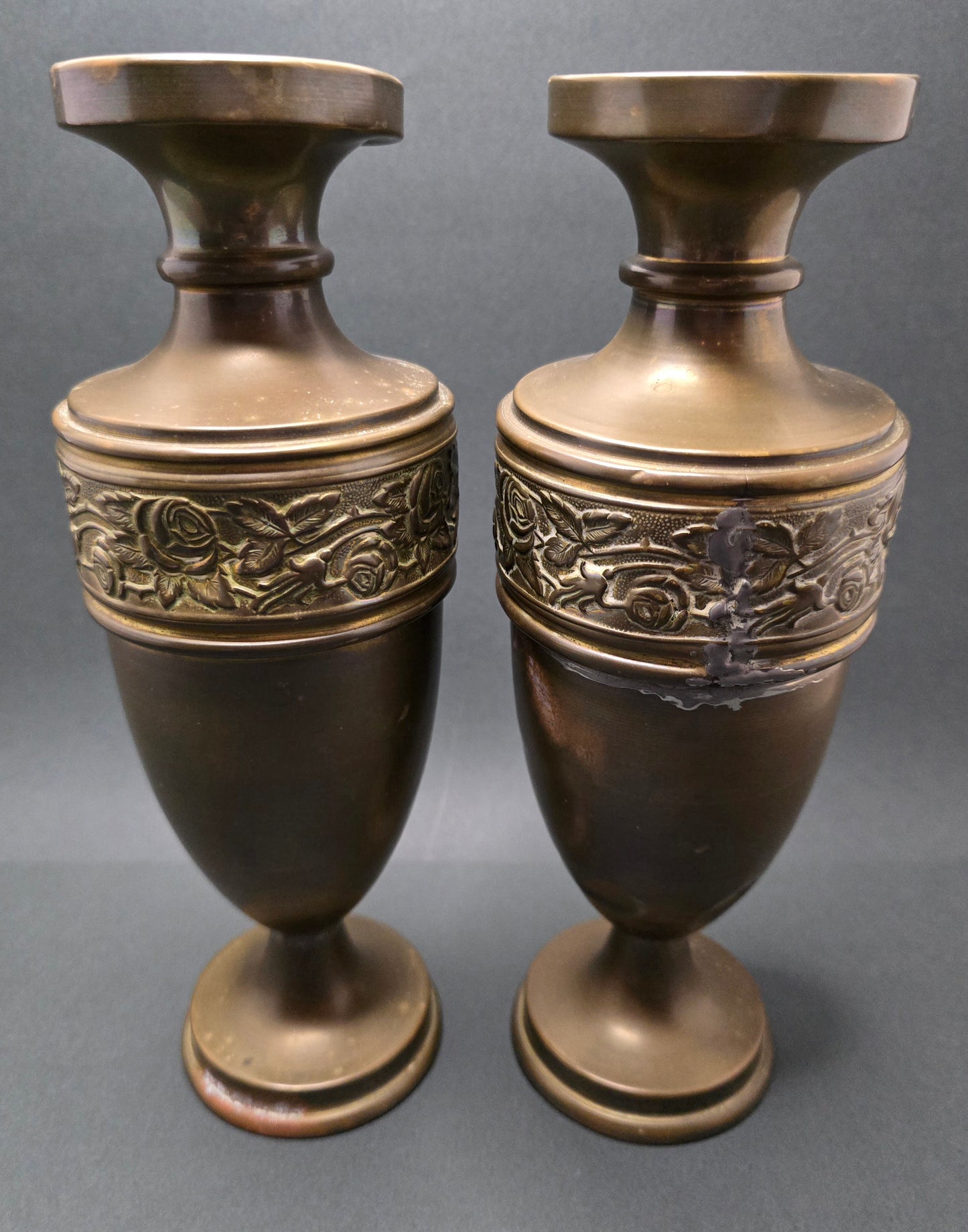Antique Art Nouveau Copper Vase Set - Holland 1900