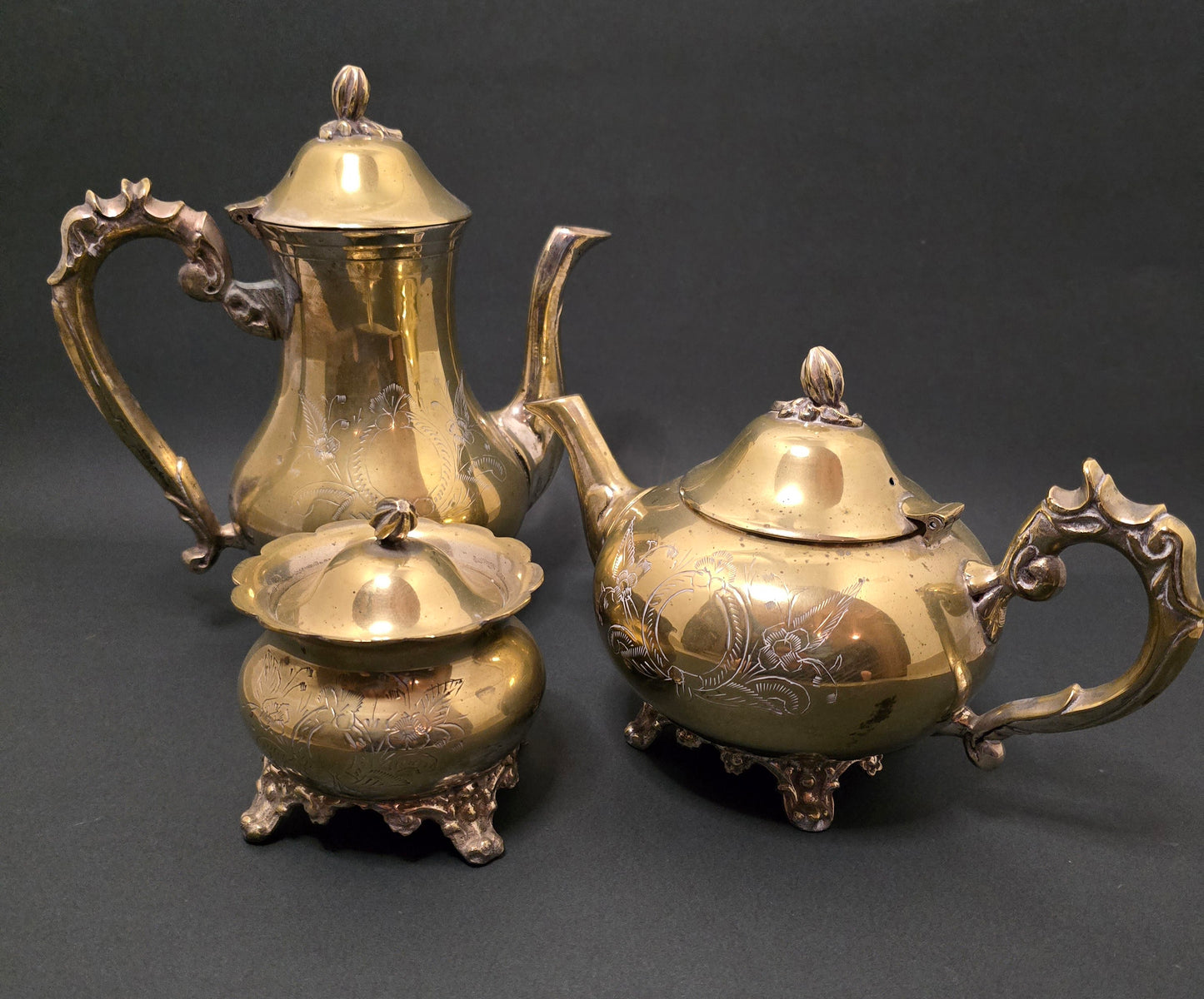 Vintage English Brass Coffee and Tea Set - 1940s