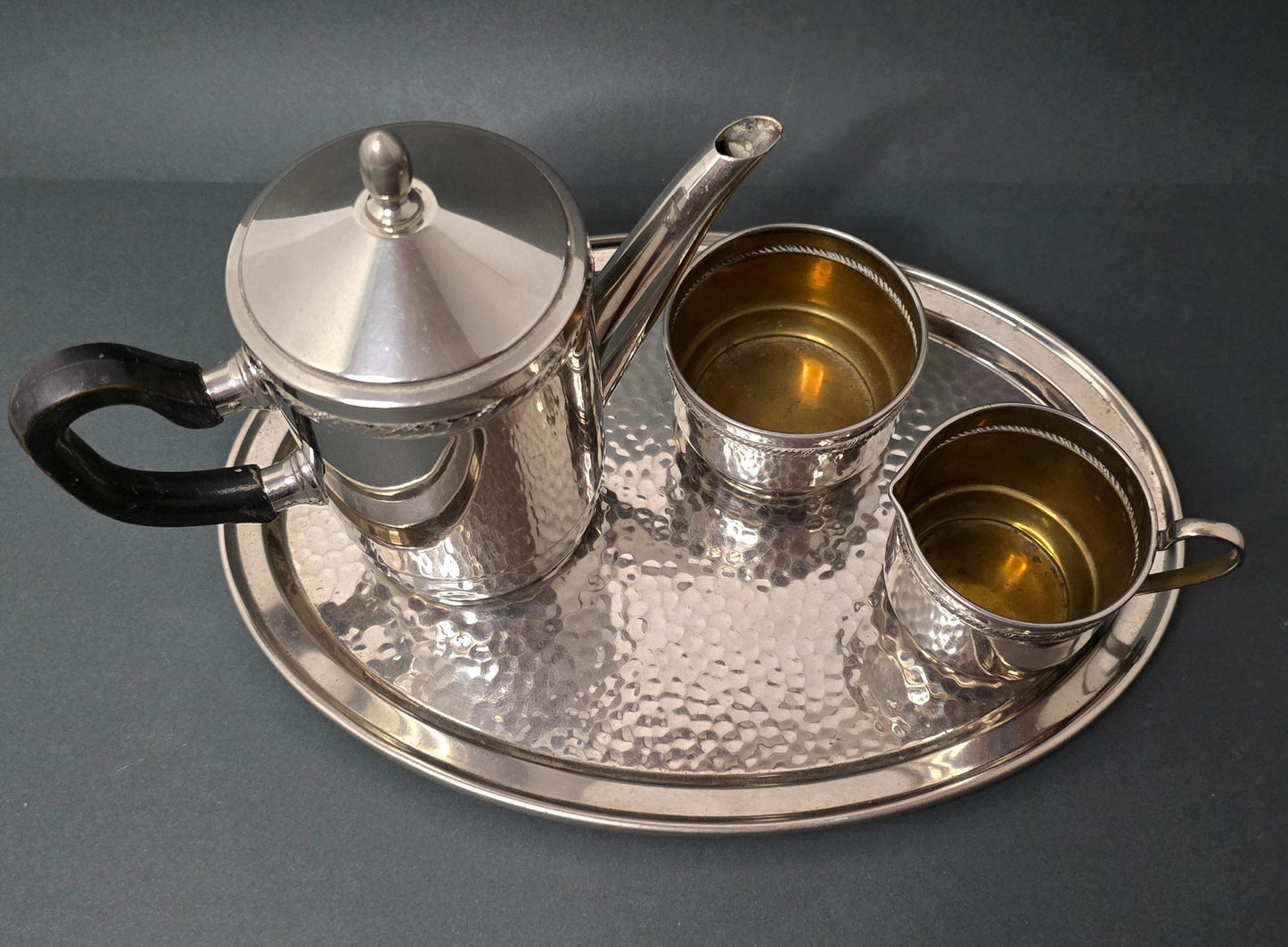 Complete Art Deco Tea Set - SMF Germany 1920s Hammered Metal