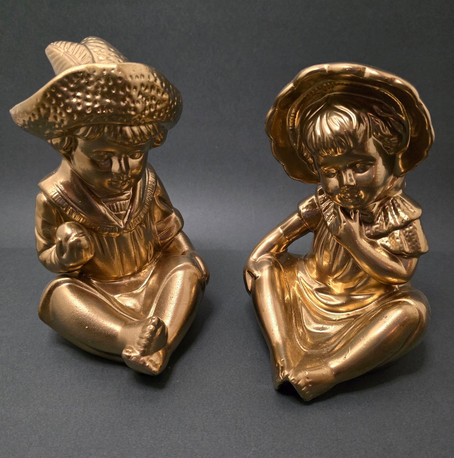 Vintage Porcelain Figurine Set - Gold Metallic Seated Children 1960s