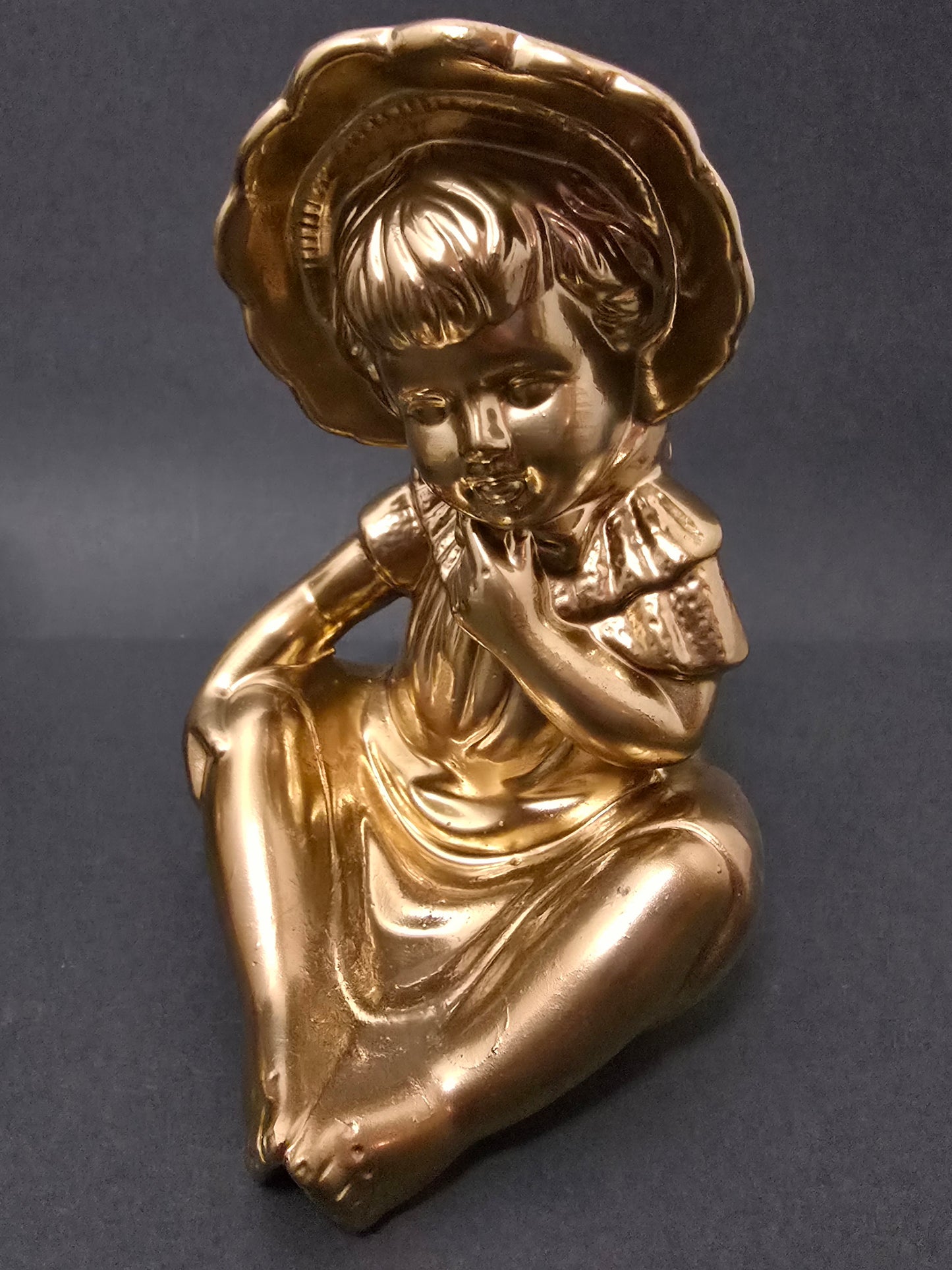 Vintage Porcelain Figurine Set - Gold Metallic Seated Children 1960s