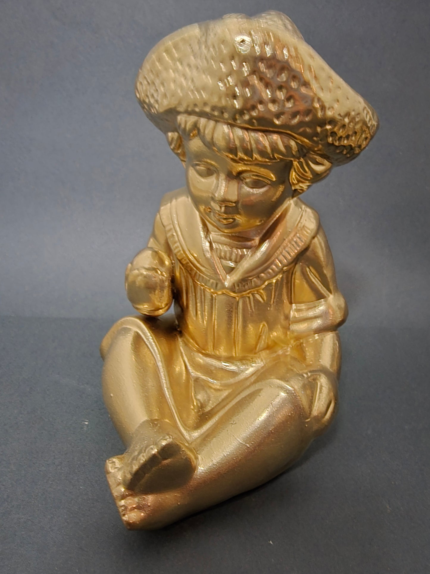 Vintage Porcelain Figurine Set - Gold Metallic Seated Children 1960s