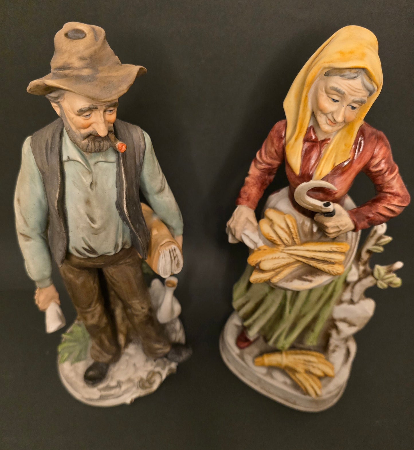 Large Vintage Japanese Ceramic Figurine Set - 1950s Pair