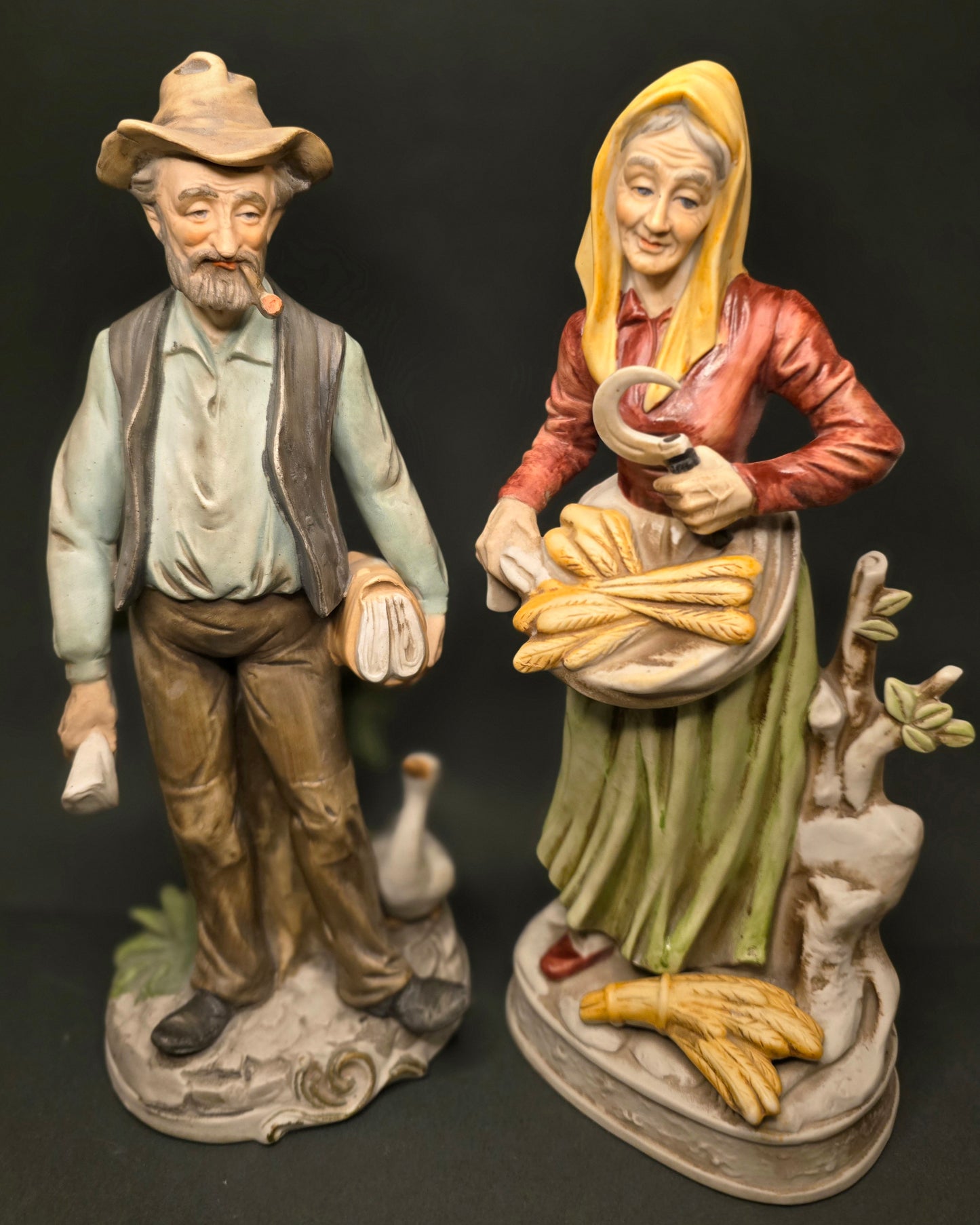 Large Vintage Japanese Ceramic Figurine Set - 1950s Pair