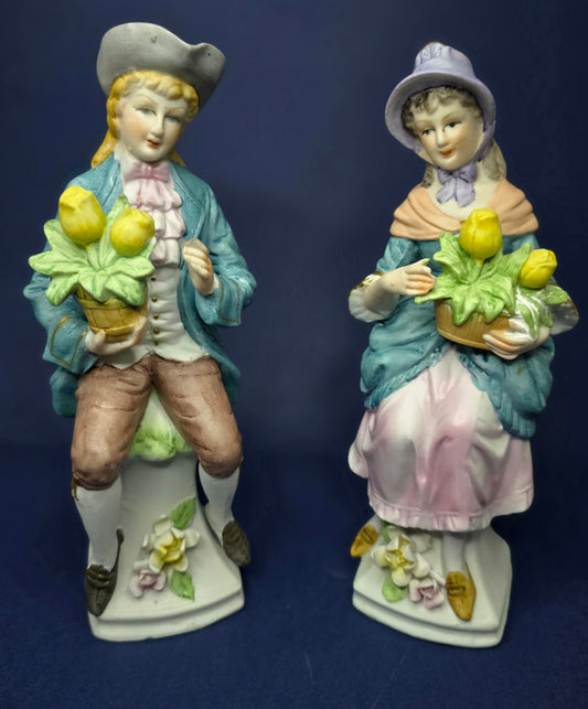Antique German Bisque Porcelain Figurine Pair - Man and Woman 1920s