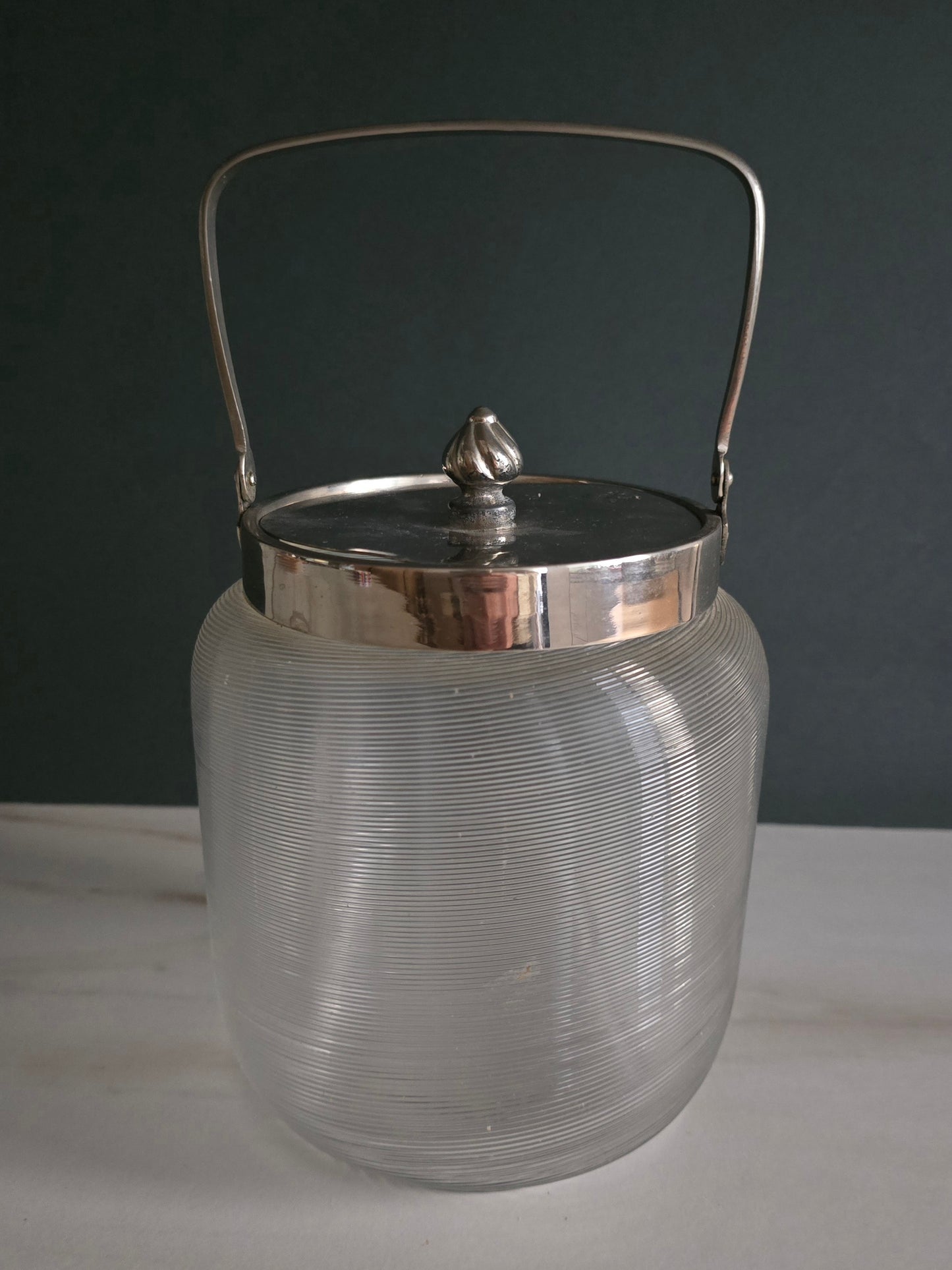 Large Antique Frisian Wire Glass Cookie Jar with Silver Handle - 1910