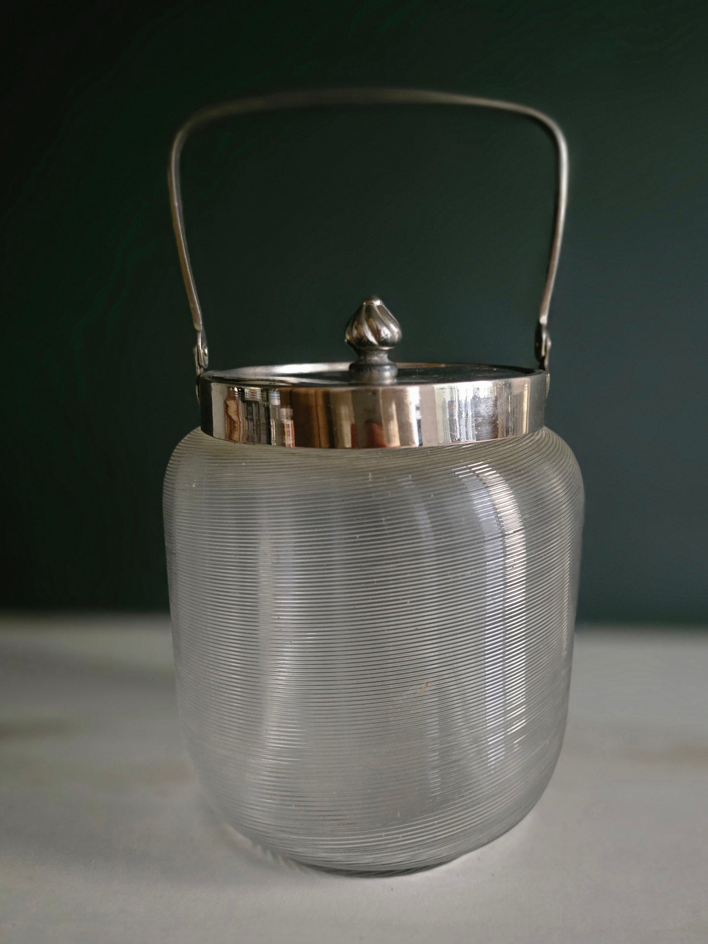 Large Antique Frisian Wire Glass Cookie Jar with Silver Handle - 1910