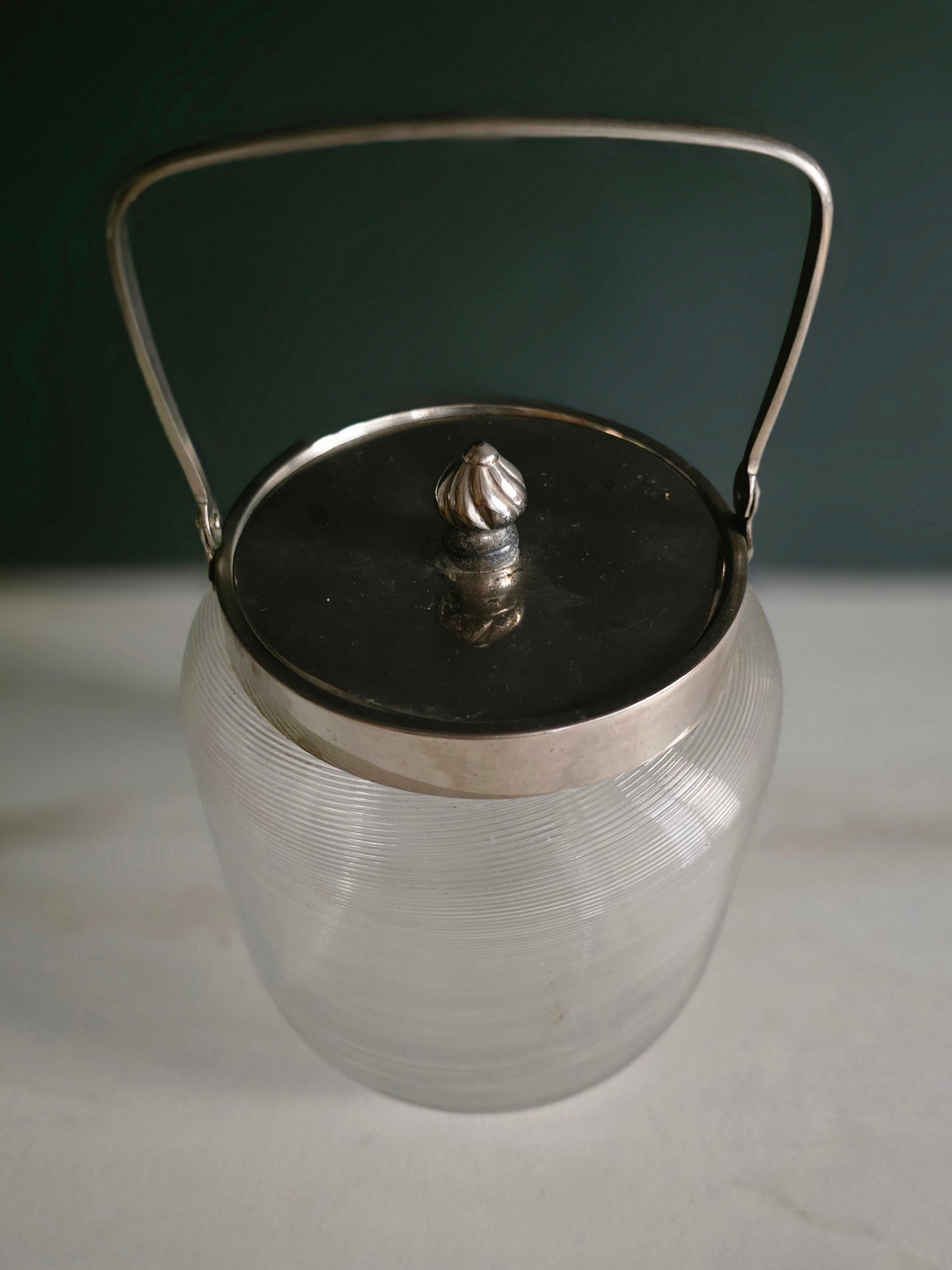 Large Antique Frisian Wire Glass Cookie Jar with Silver Handle - 1910
