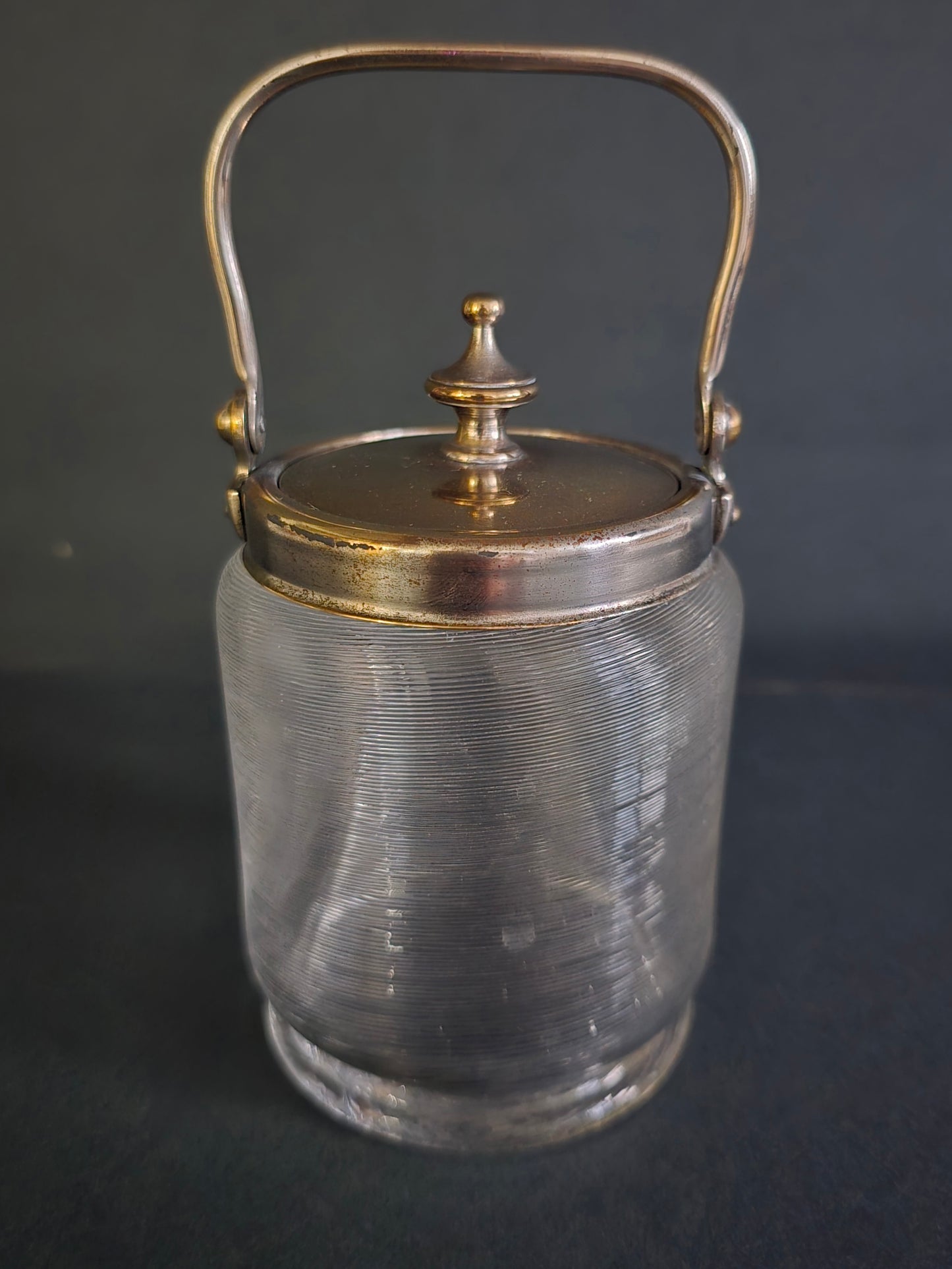 Antique Frisian Wire Glass Cookie Jar with Silver Plated Lid - 1910
