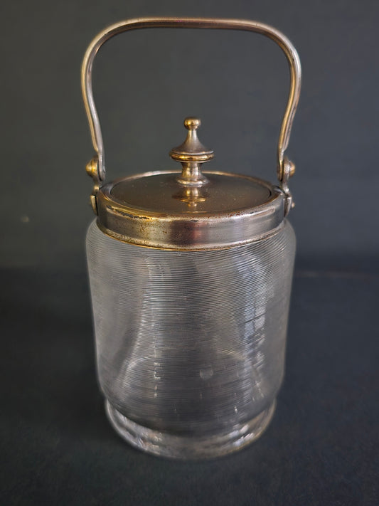 Antique Frisian Wire Glass Cookie Jar with Silver Plated Lid - 1910