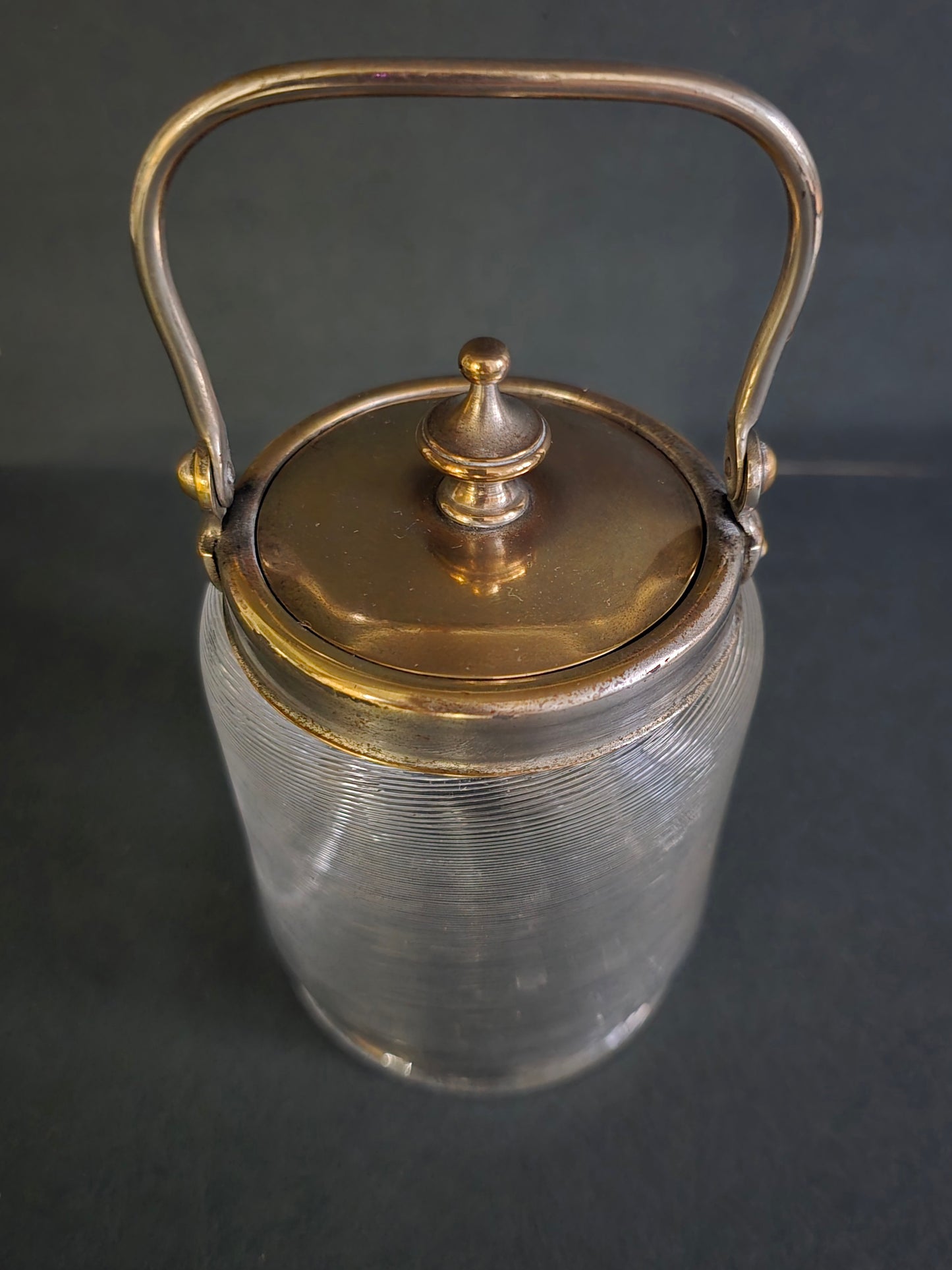 Antique Frisian Wire Glass Cookie Jar with Silver Plated Lid - 1910