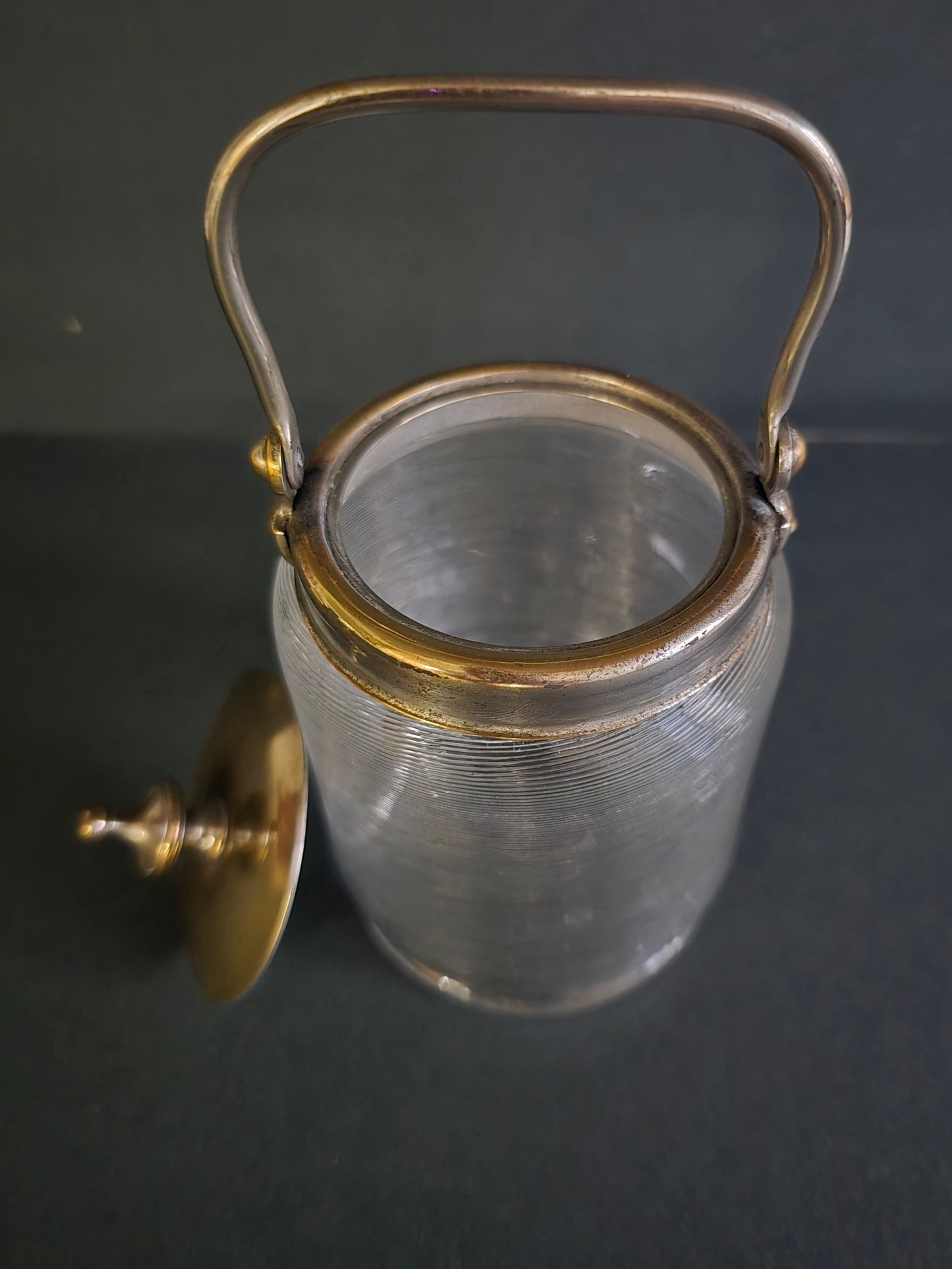 Antique Frisian Wire Glass Cookie Jar with Silver Plated Lid - 1910