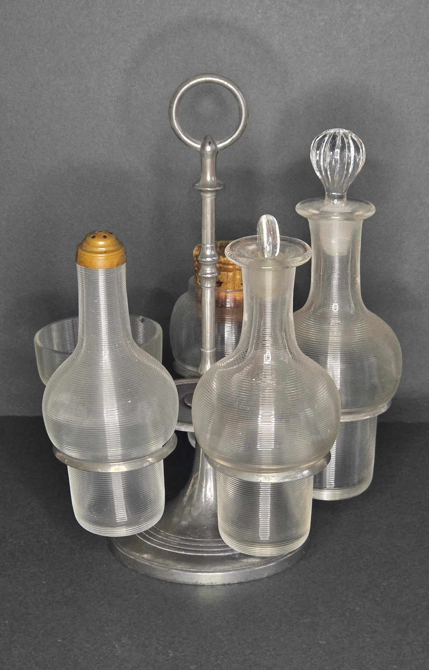 Antique Frisian Wire Glass Rotating Crudité Set - Silver Plated 1900