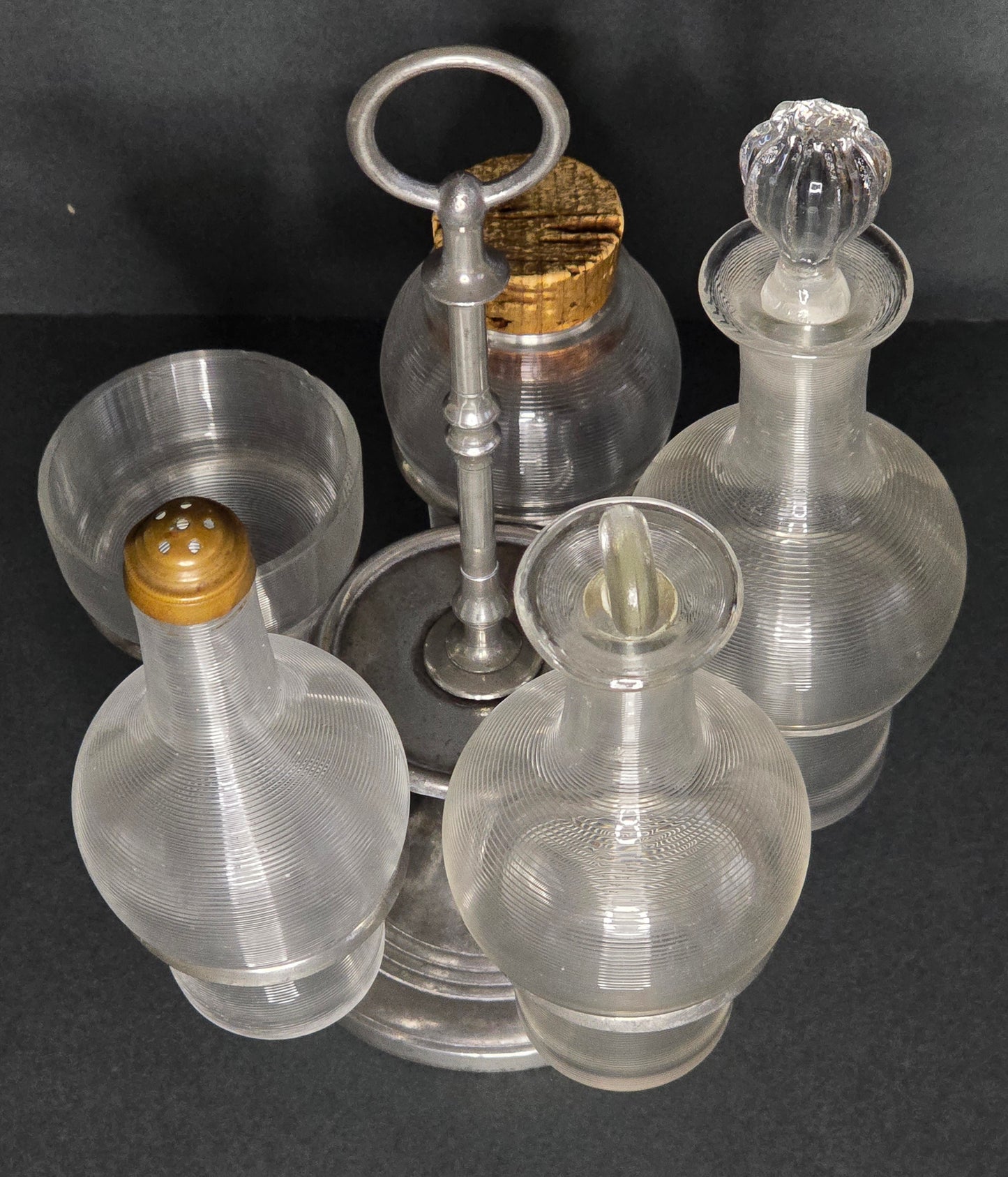 Antique Frisian Wire Glass Rotating Crudité Set - Silver Plated 1900