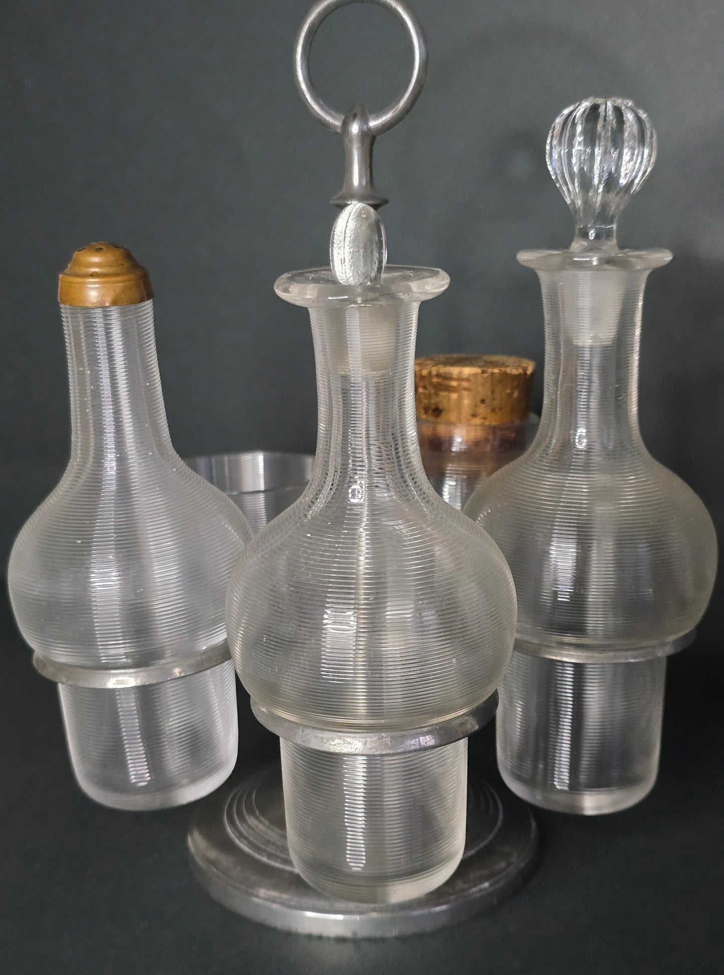 Antique Frisian Wire Glass Rotating Crudité Set - Silver Plated 1900