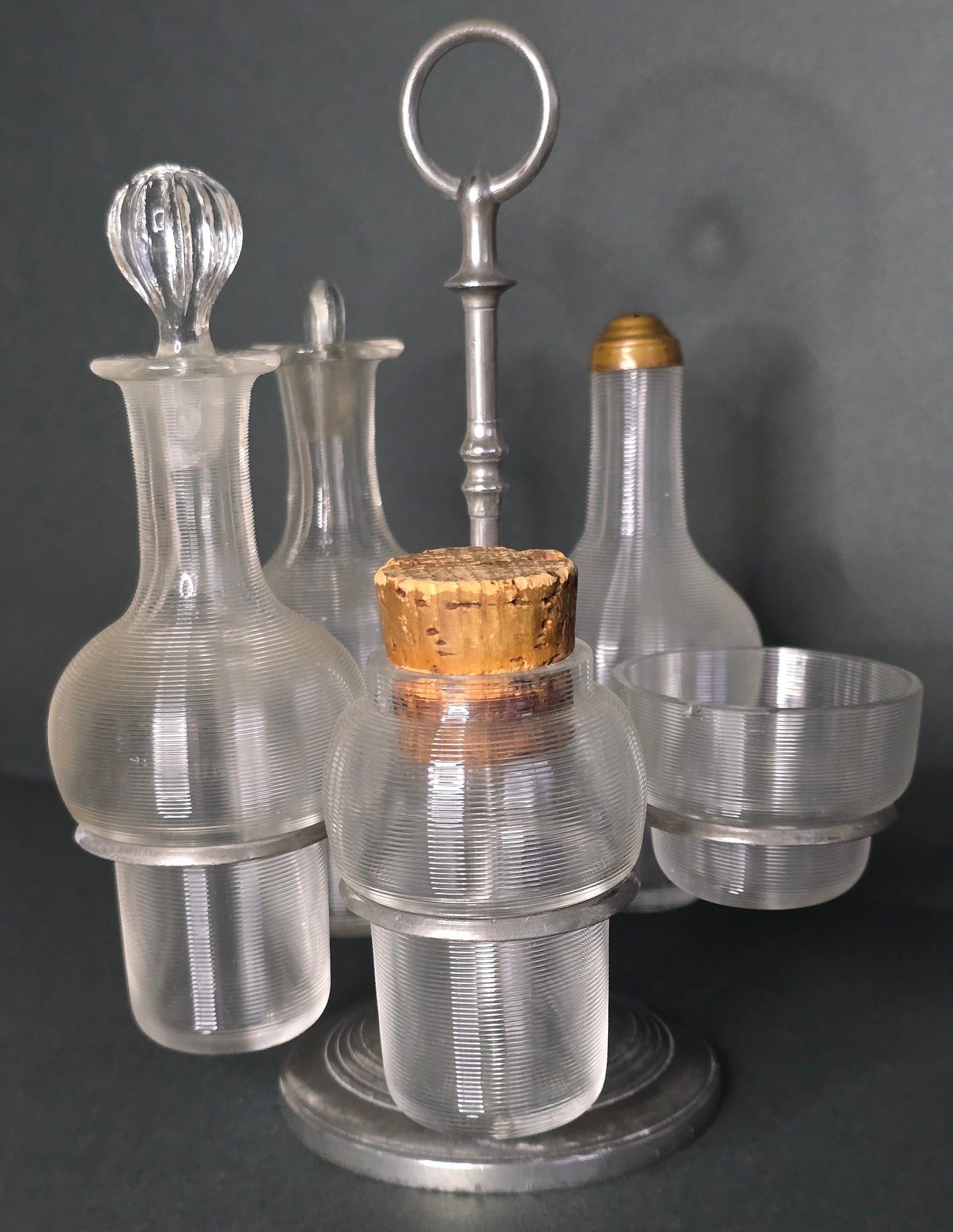 Antique Frisian Wire Glass Rotating Crudité Set - Silver Plated 1900