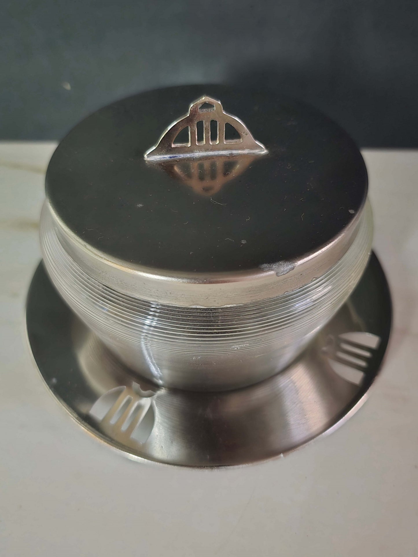 Antique Frisian Wire Glass Art Deco Jar Set with Metal Bowl - Late 1920s