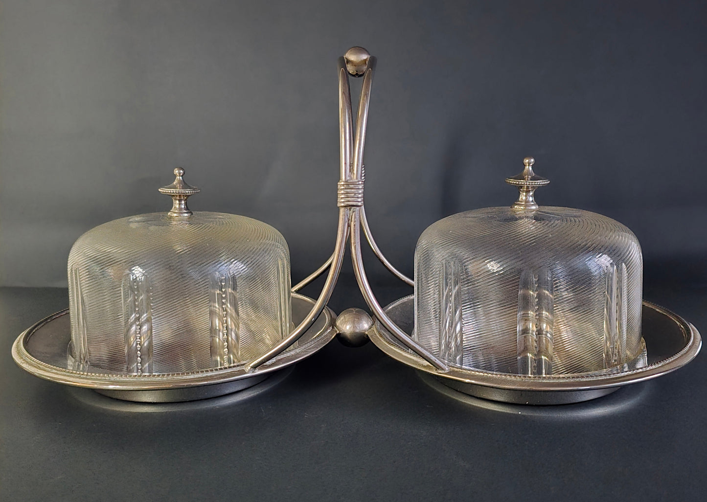 Rare Antique Frisian Wire Crystal Double Cheese/Butter Dome - Silver Plated 1900
