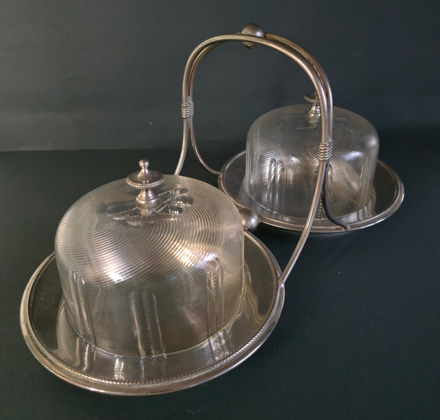 Rare Antique Frisian Wire Crystal Double Cheese/Butter Dome - Silver Plated 1900