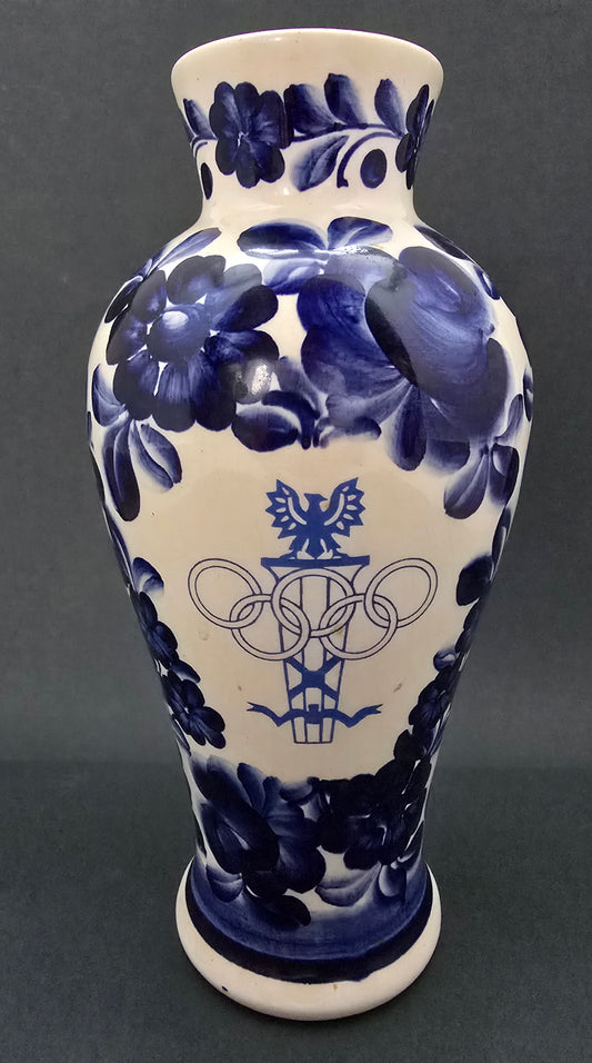 Polish Delft Blue Vase - Fajans Włocławek Olympic Logo 1970s