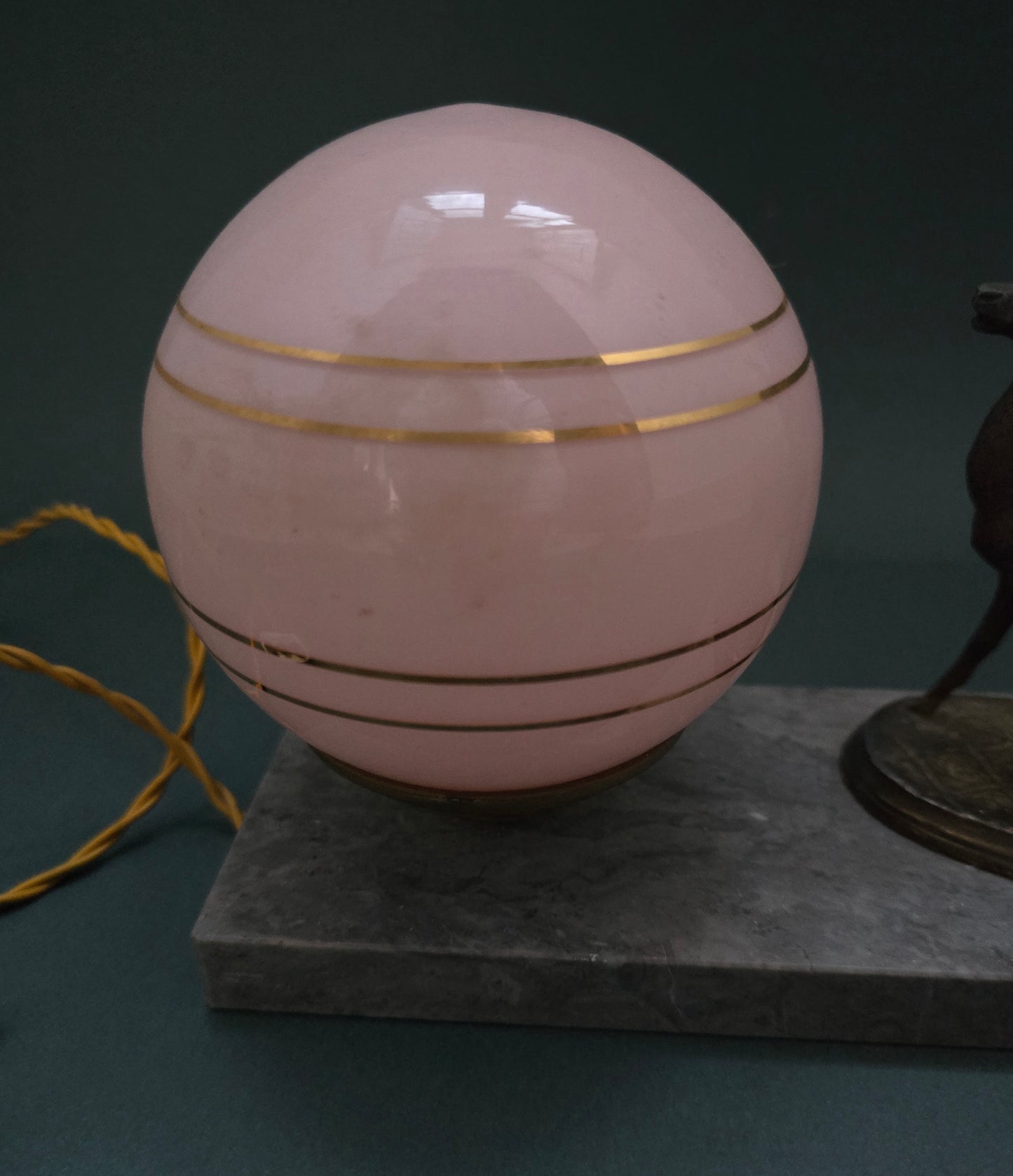 Art Deco Deer Lamp with Pink Glass Globe - France 1920s