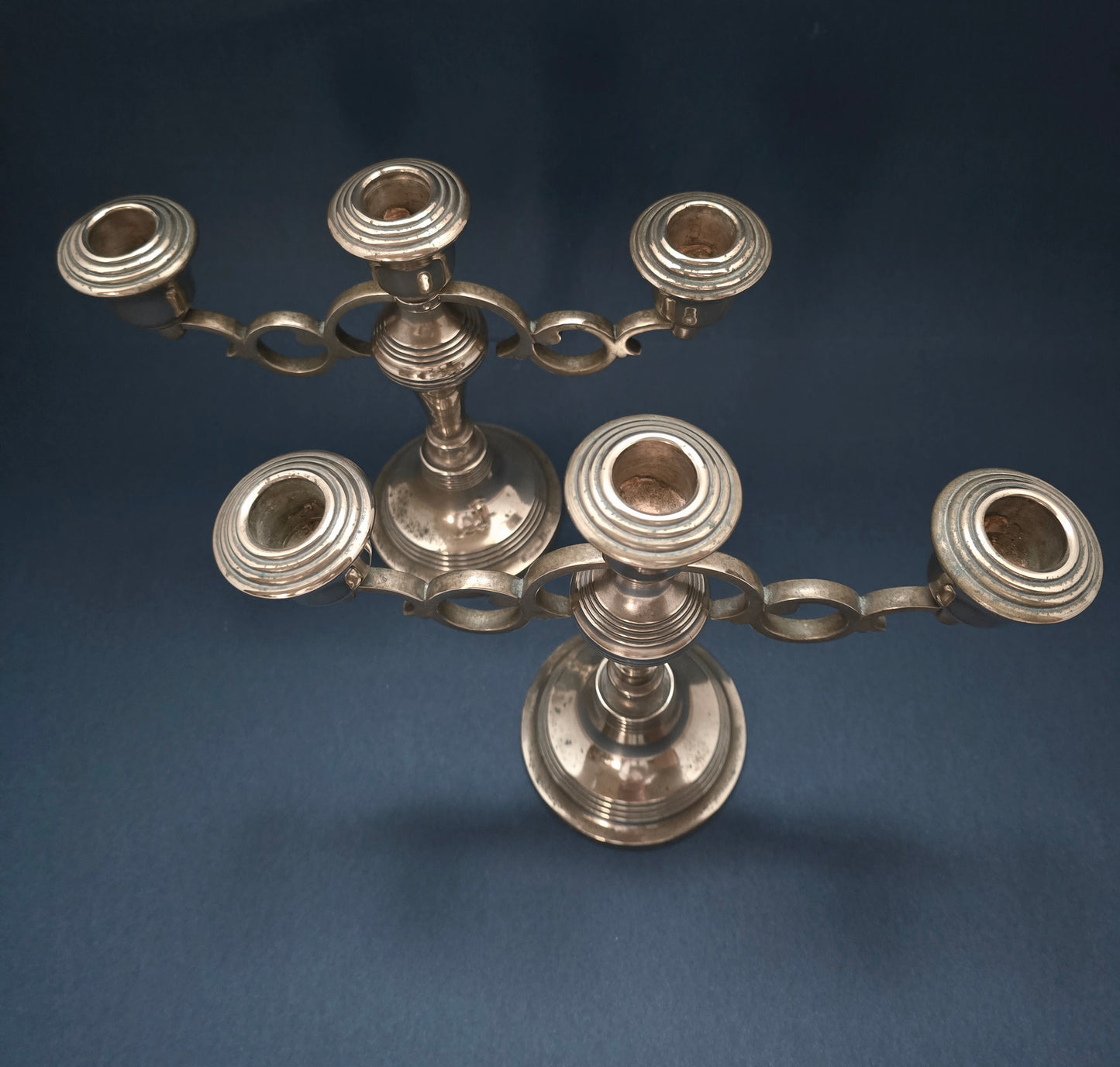 Pair of Art Deco Silver-Plated 3-Arm Candelabras - 1930s English, Heavy Quality