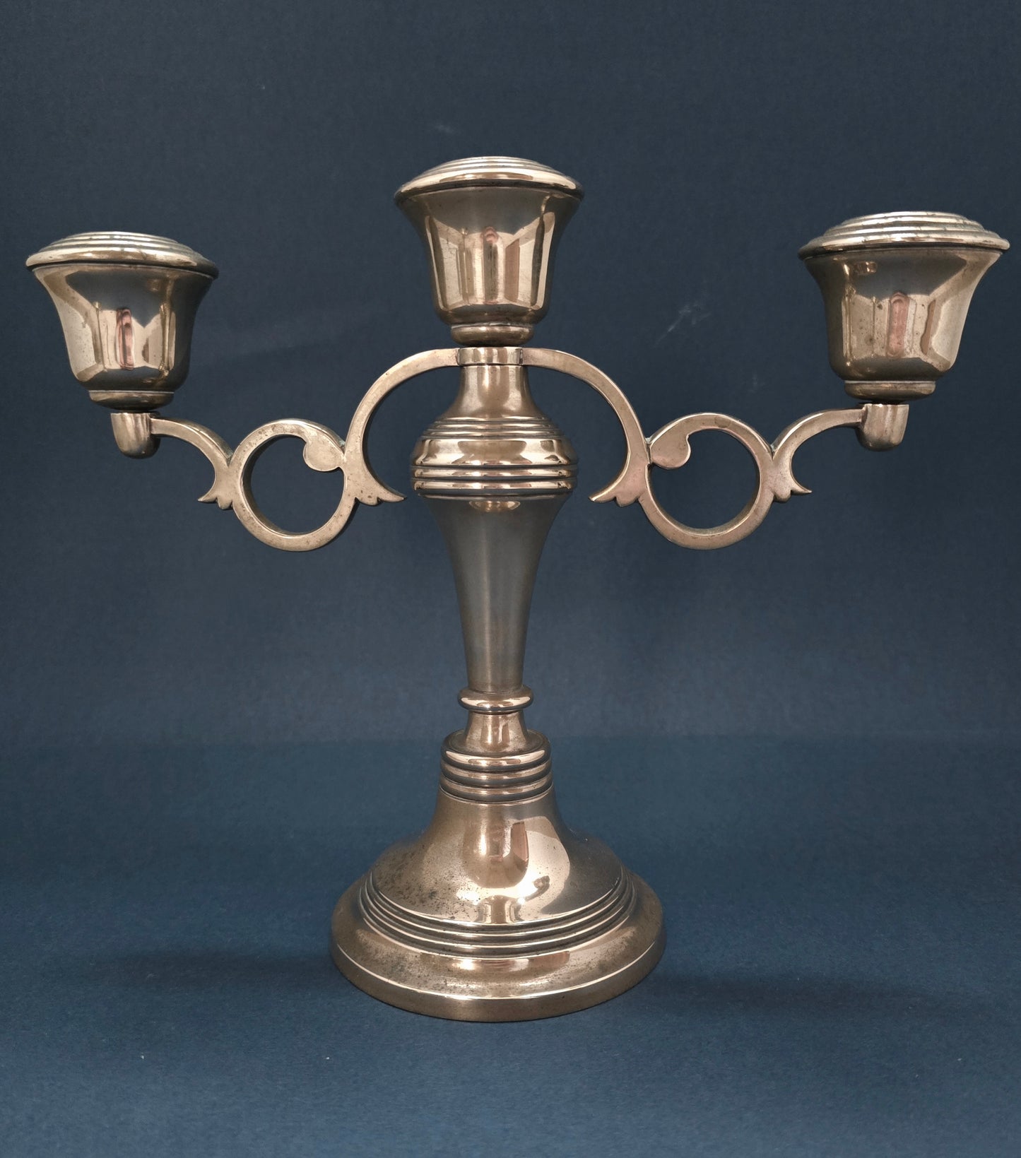 Pair of Art Deco Silver-Plated 3-Arm Candelabras - 1930s English, Heavy Quality