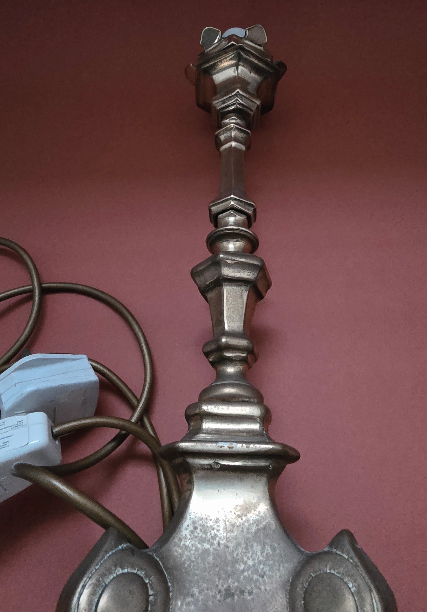 Antique Church Candlestick Converted to Lamp - Victorian Copper, 1950s Conversion