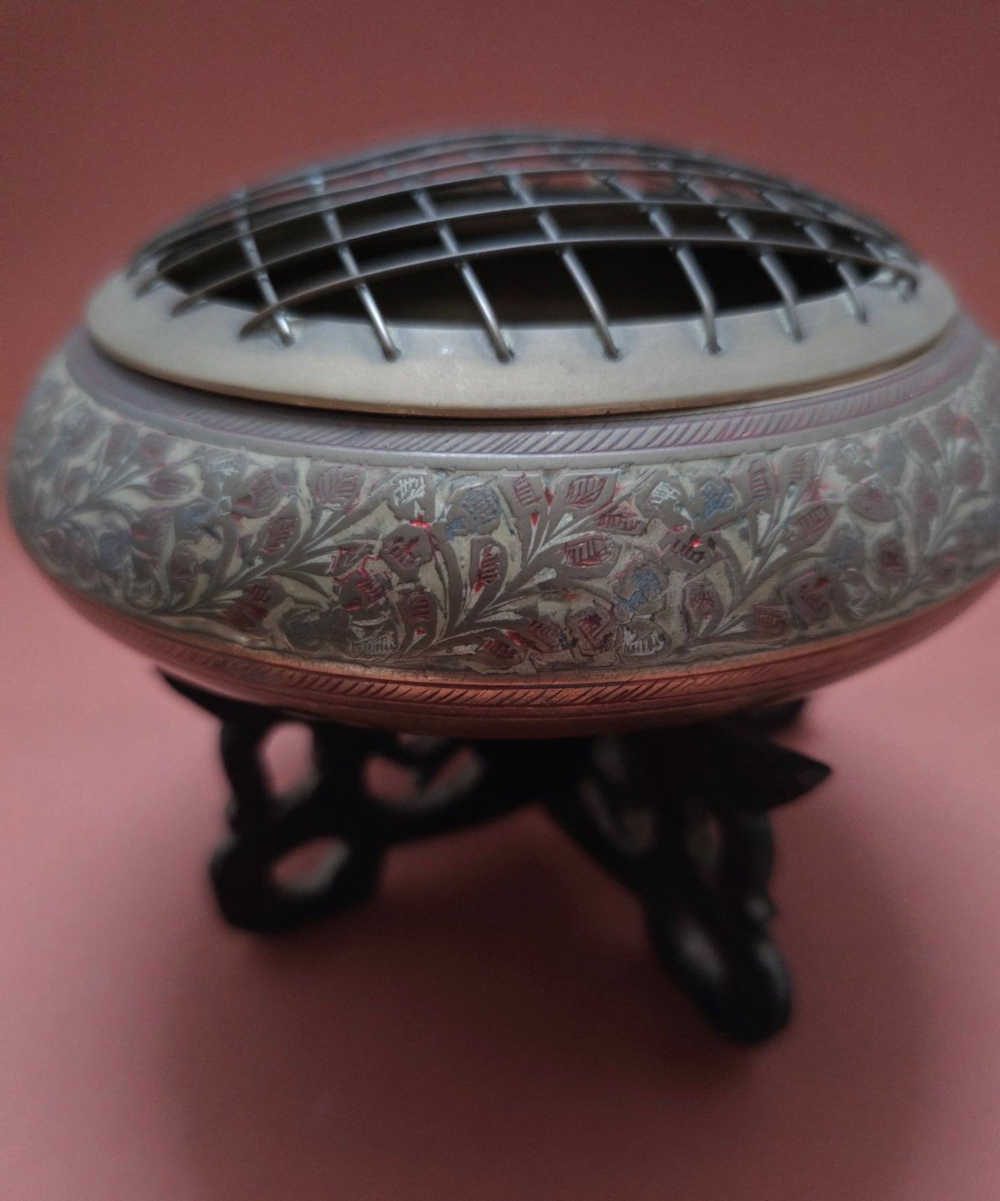 Antique Indian Copper Flower Frog - Multi-Purpose Decorative Object, 1900