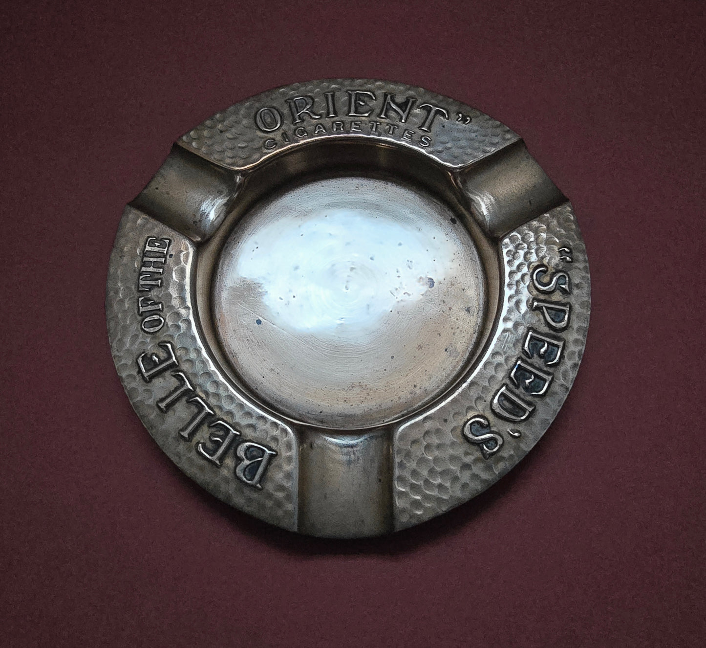 Vintage Speed's Belle of the Orient Hammered Copper Ashtray, 1940