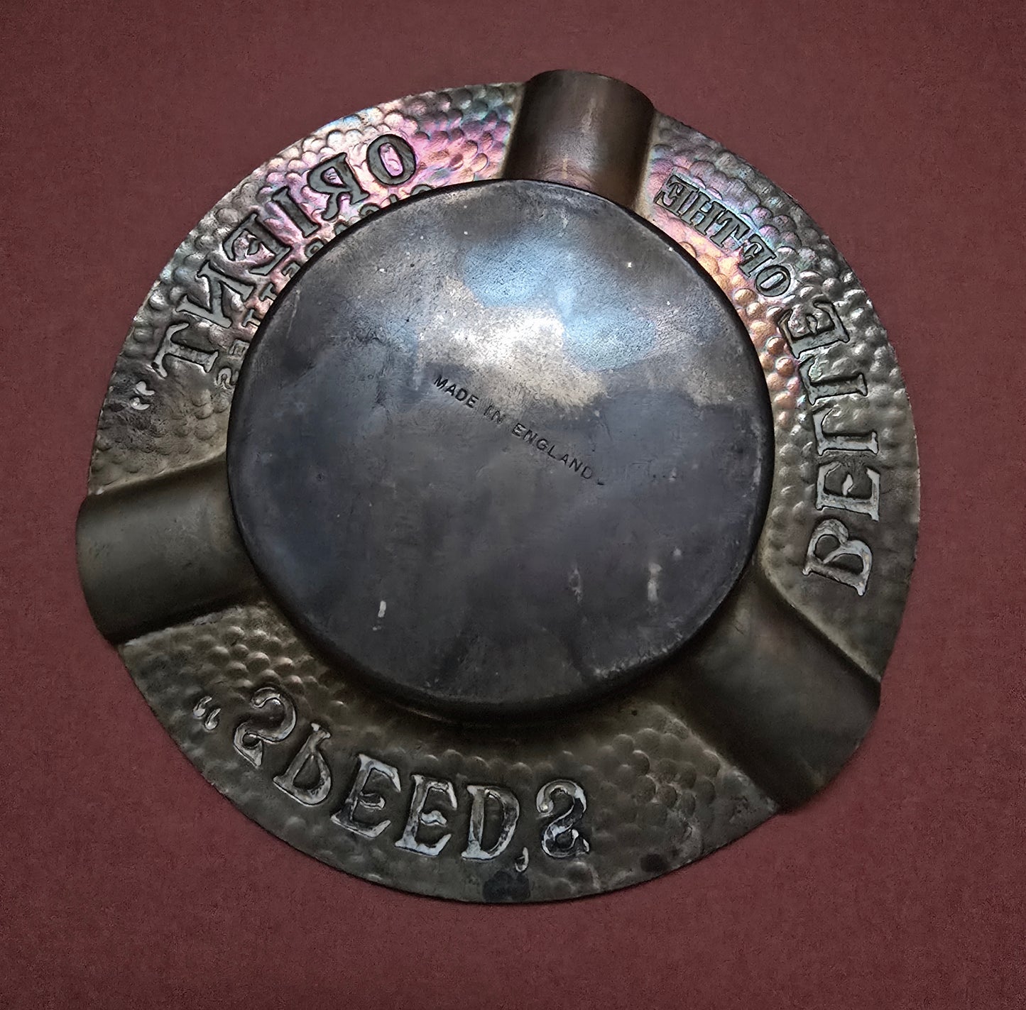 Vintage Speed's Belle of the Orient Hammered Copper Ashtray, 1940