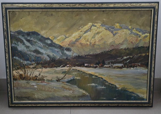 Mountain Landscape - Original Acrylic on Wood by C.J. Schembri, 1950s