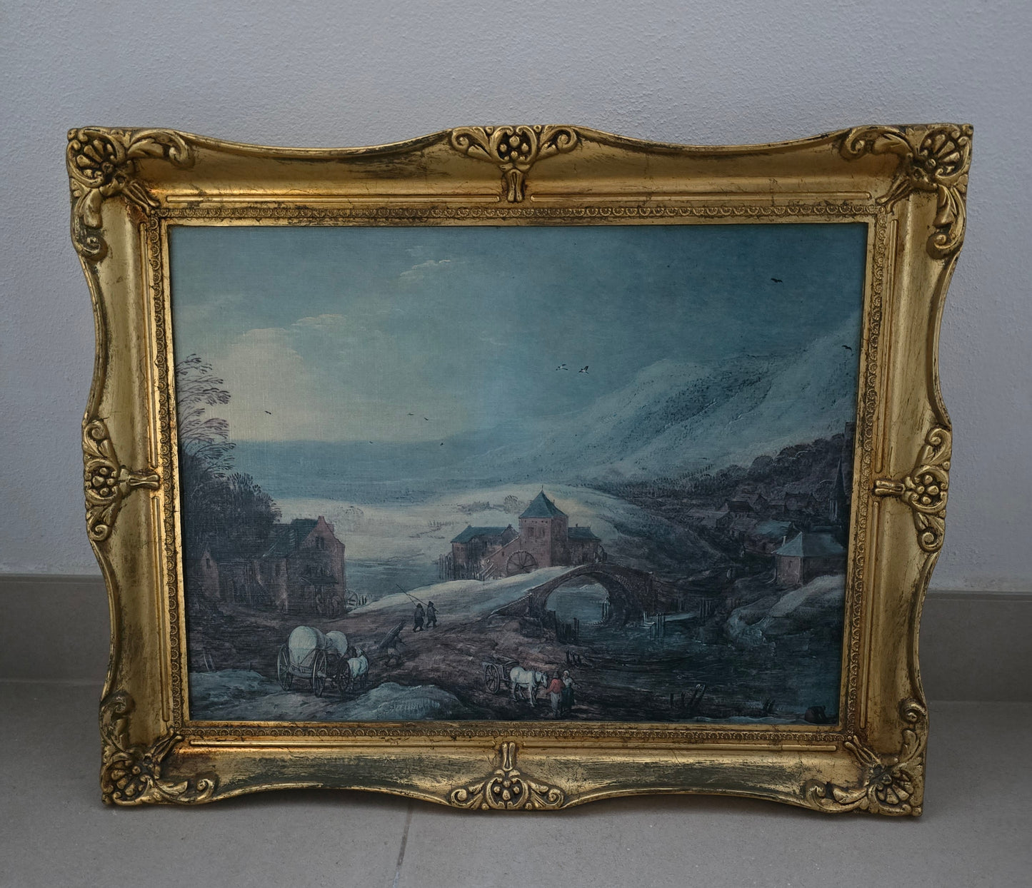 Golden Frame with Joos de Momper Print - 1950s Flemish Landscape