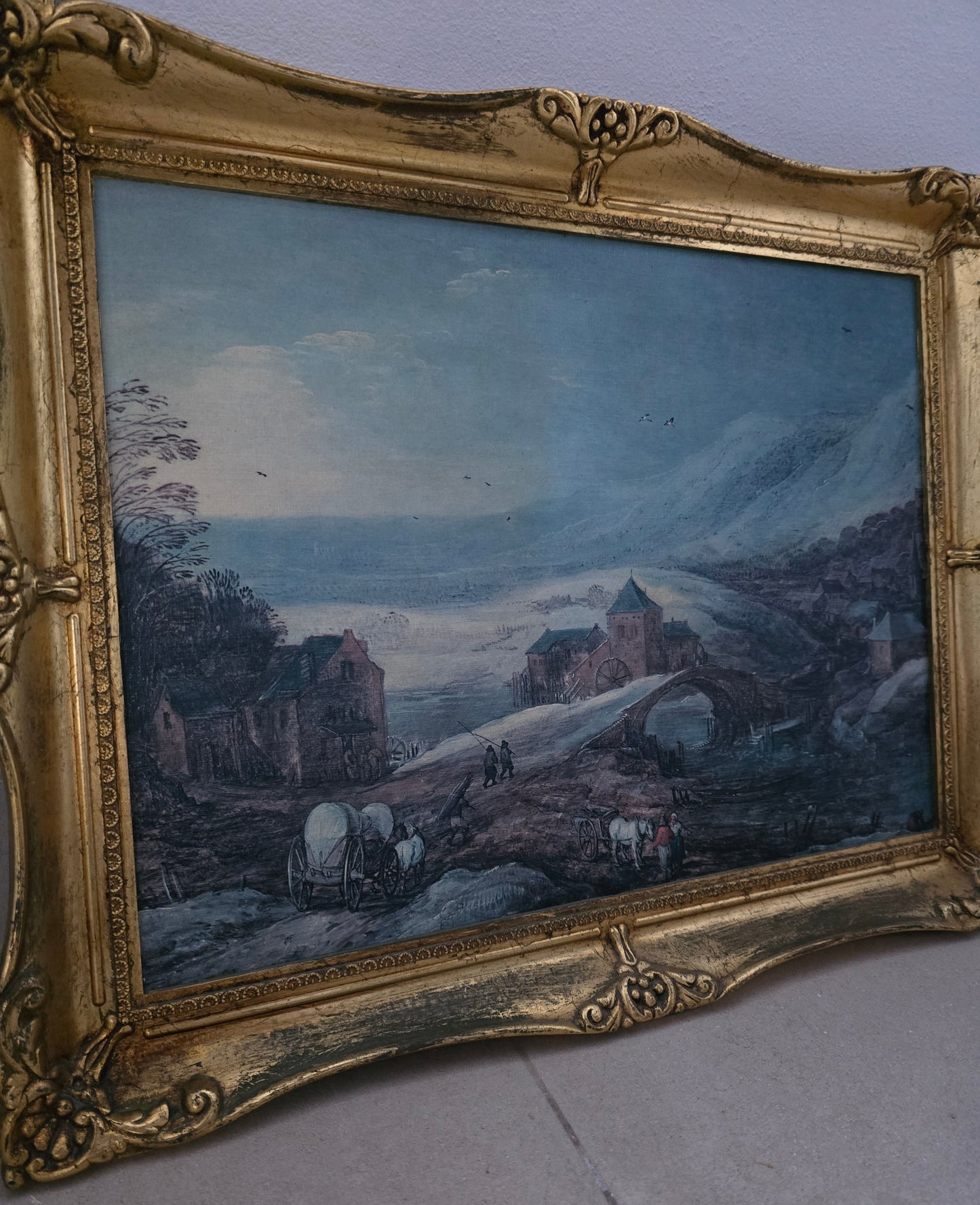 Golden Frame with Joos de Momper Print - 1950s Flemish Landscape