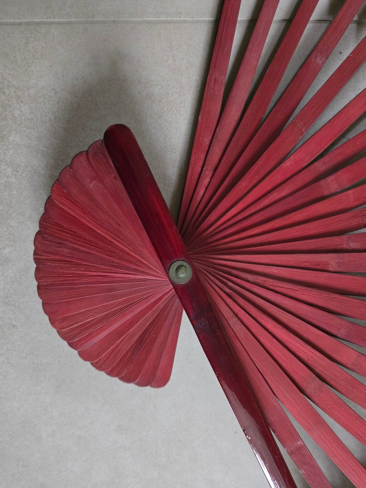 Vintage Japanese Wall Fan 1920s - Hand-Painted Rice Paper with Mahogany