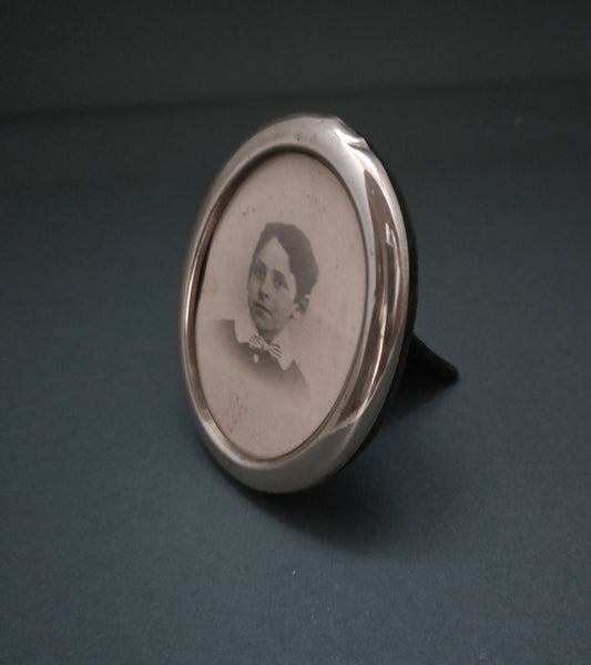 English Silver-Plated Oval Photo Frame - Velvet Back 1920s
