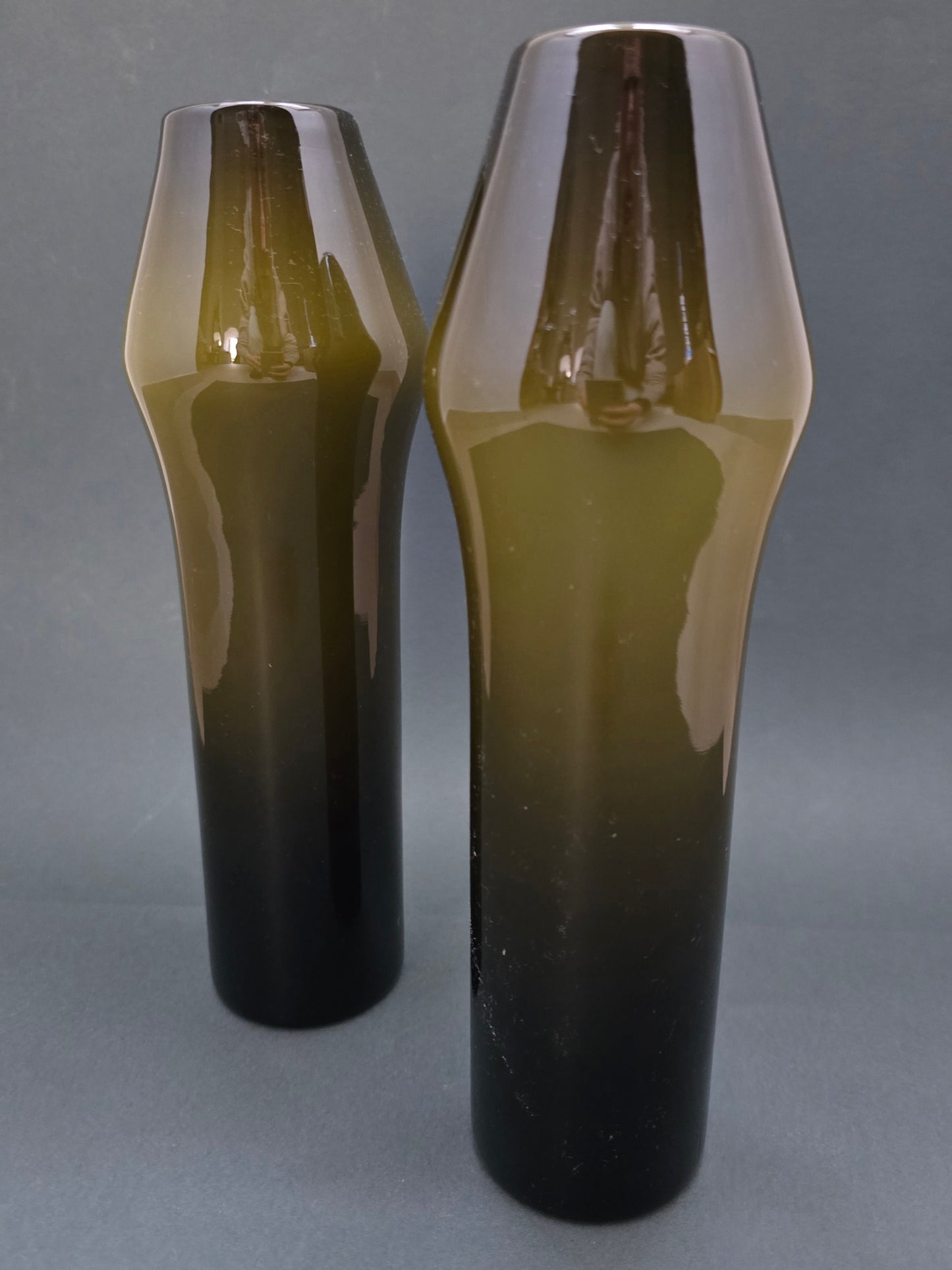 Swedish Glass Vases Set of 2 - Olive Green Gradient 1970s