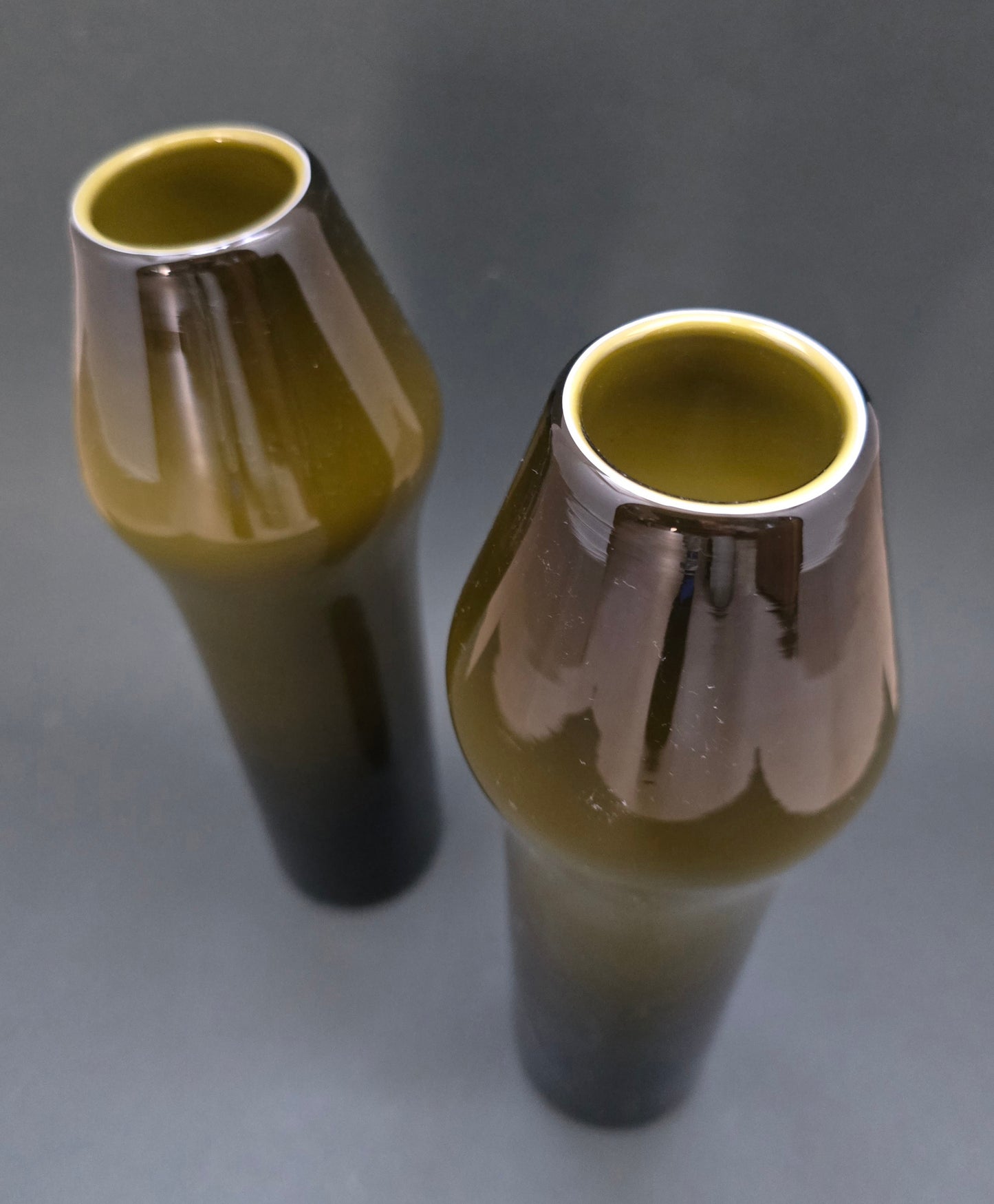 Swedish Glass Vases Set of 2 - Olive Green Gradient 1970s