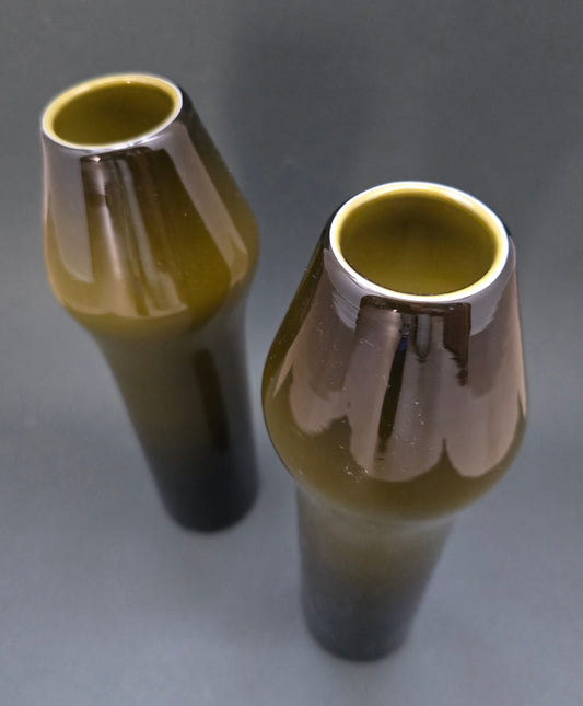 Swedish Glass Vases Set of 2 - Olive Green Gradient 1970s