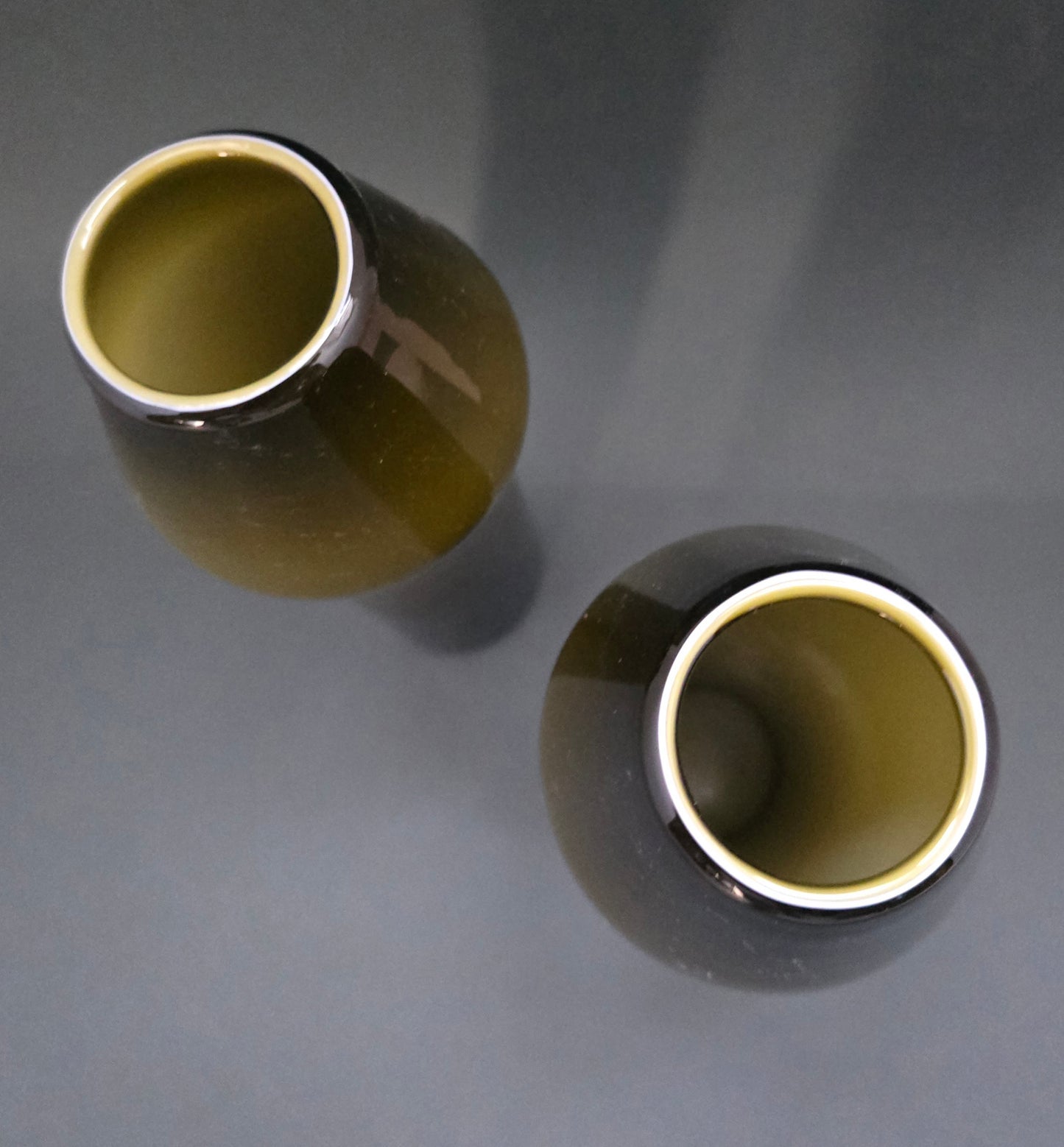 Swedish Glass Vases Set of 2 - Olive Green Gradient 1970s